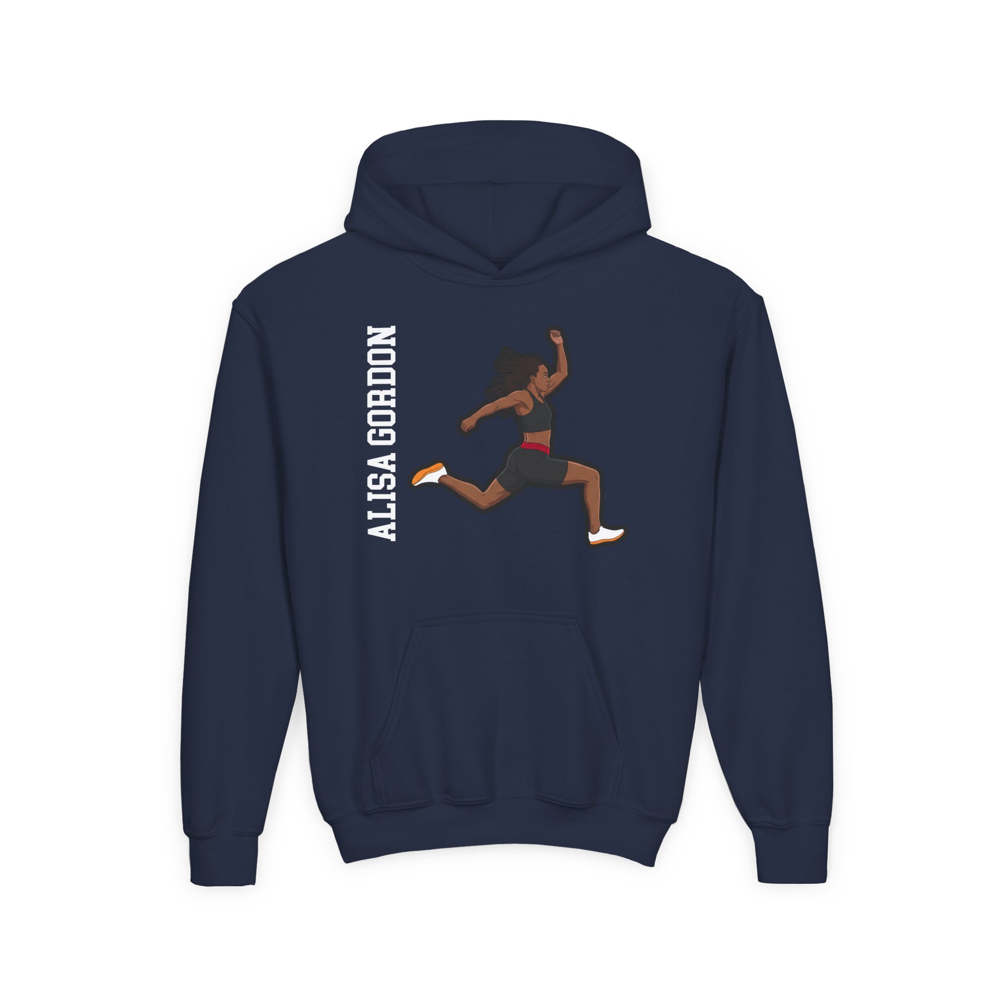 Youth Hoodie — character_name_vertical in Navy