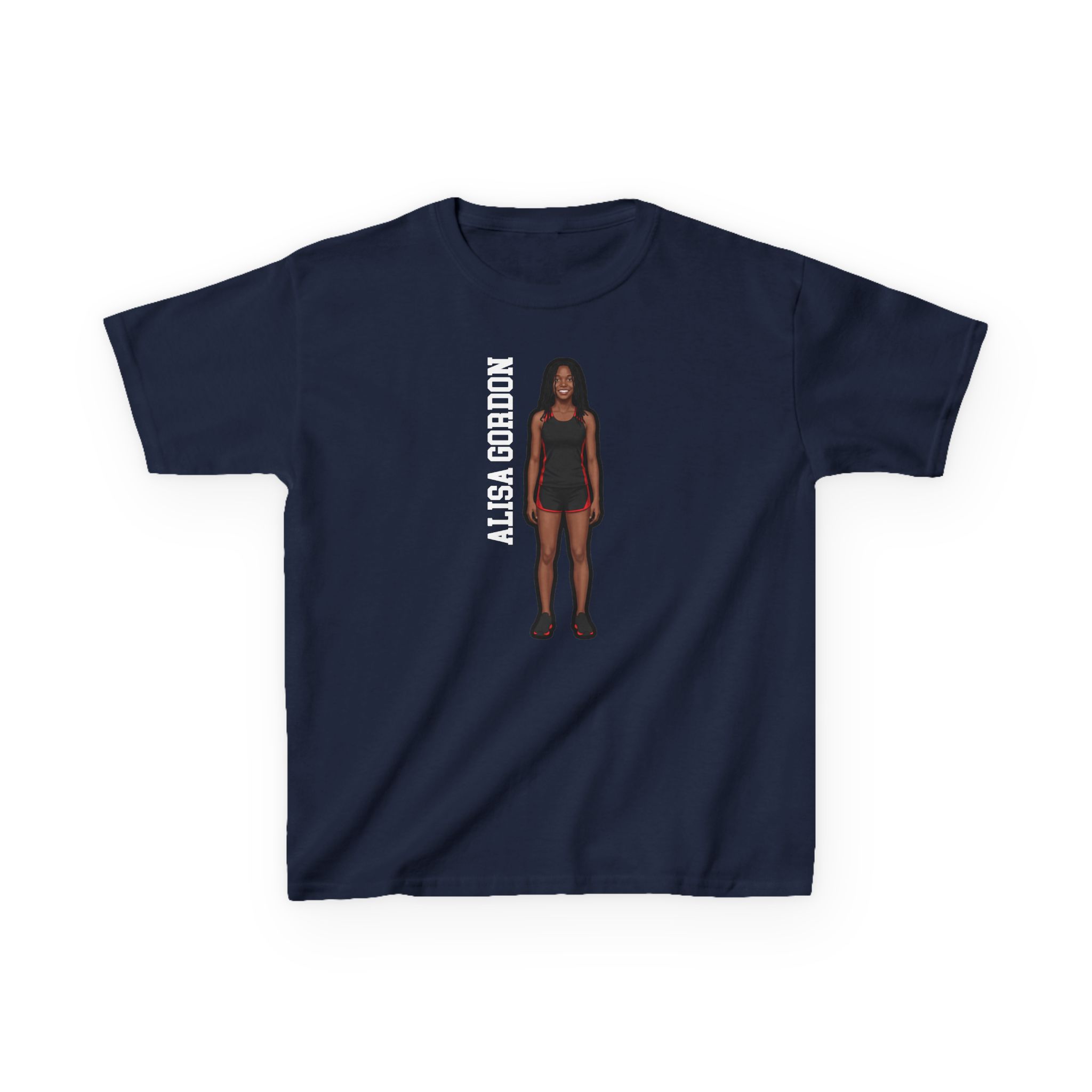 Youth Tee — character_name_vertical in Navy