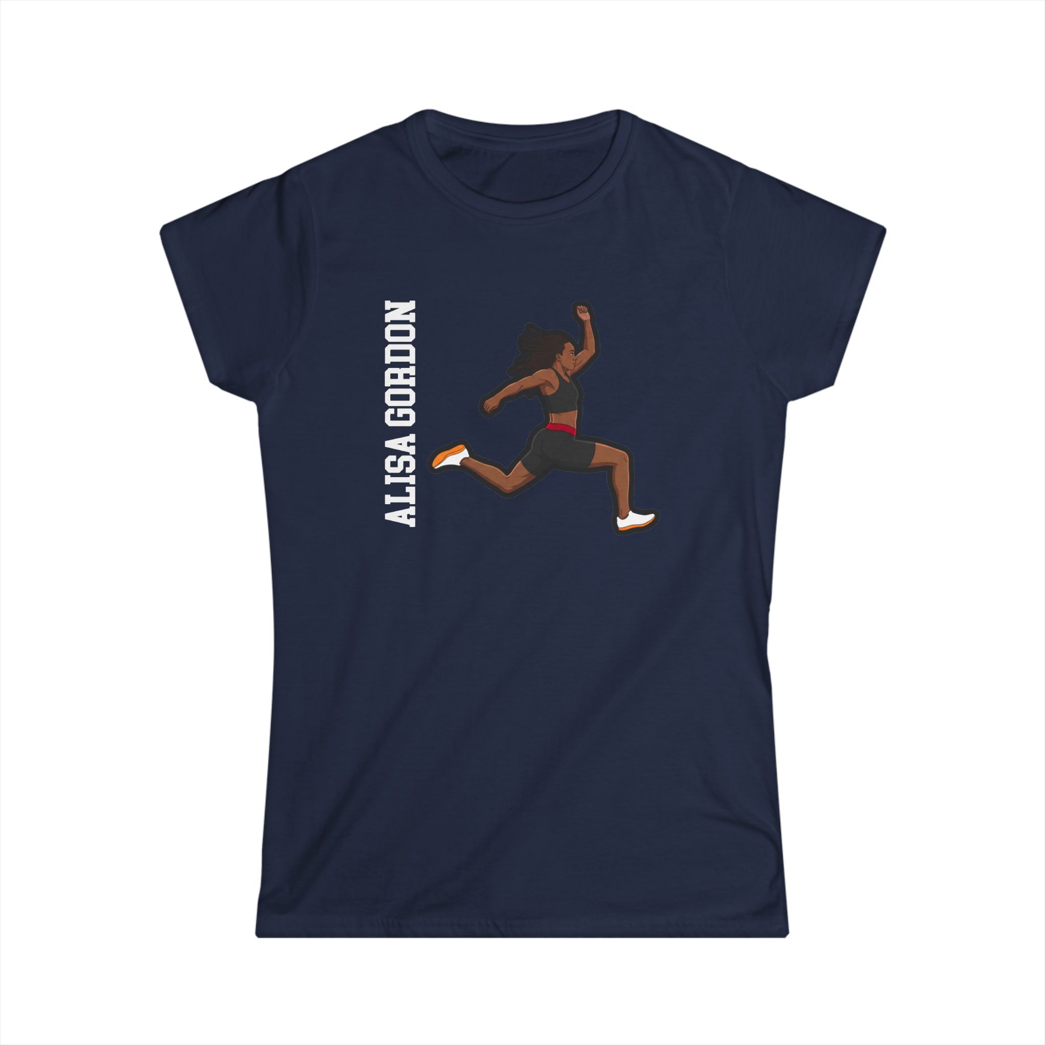 Women's Softstyle Tee — character_name_vertical in Navy