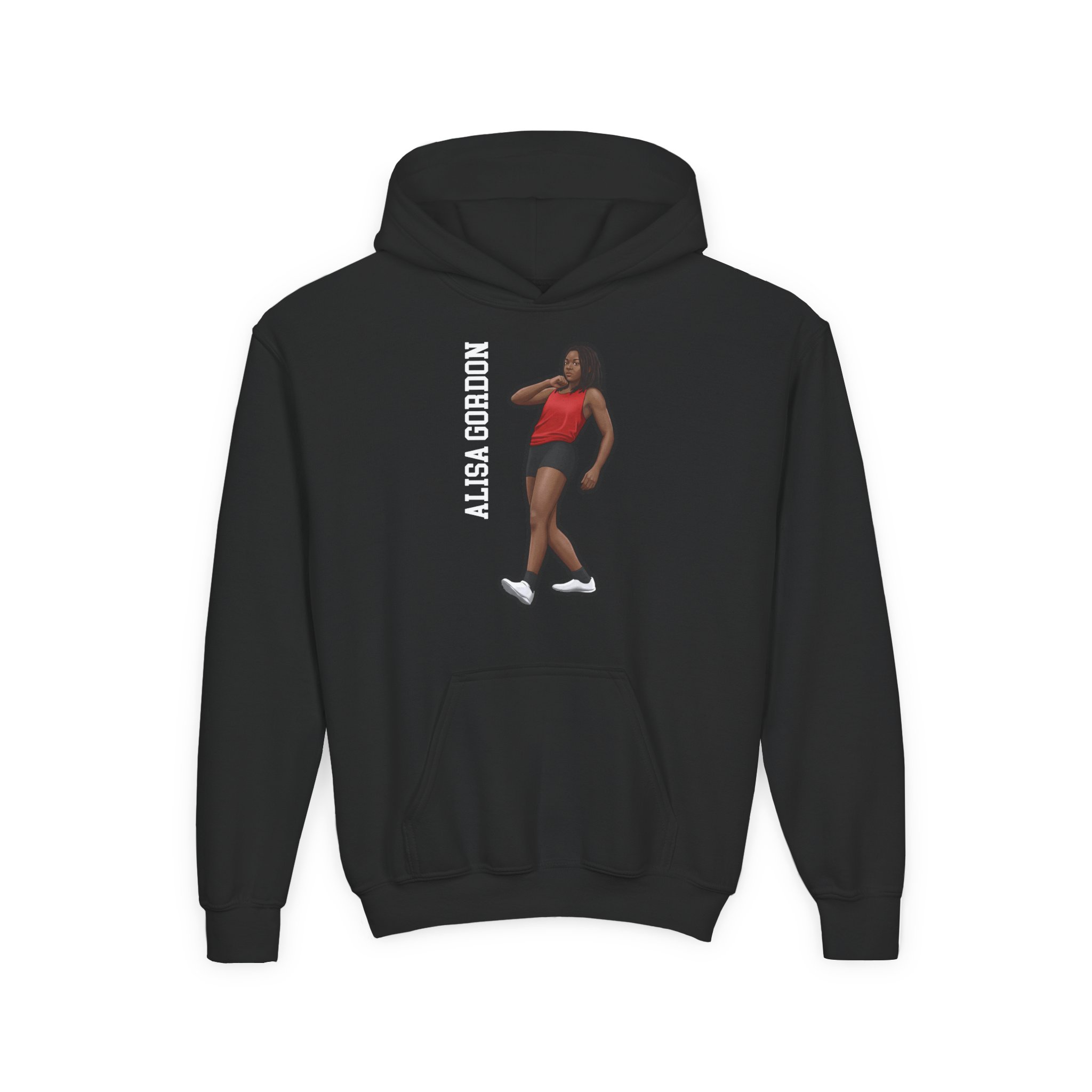 Youth Hoodie — character_name_vertical in Black