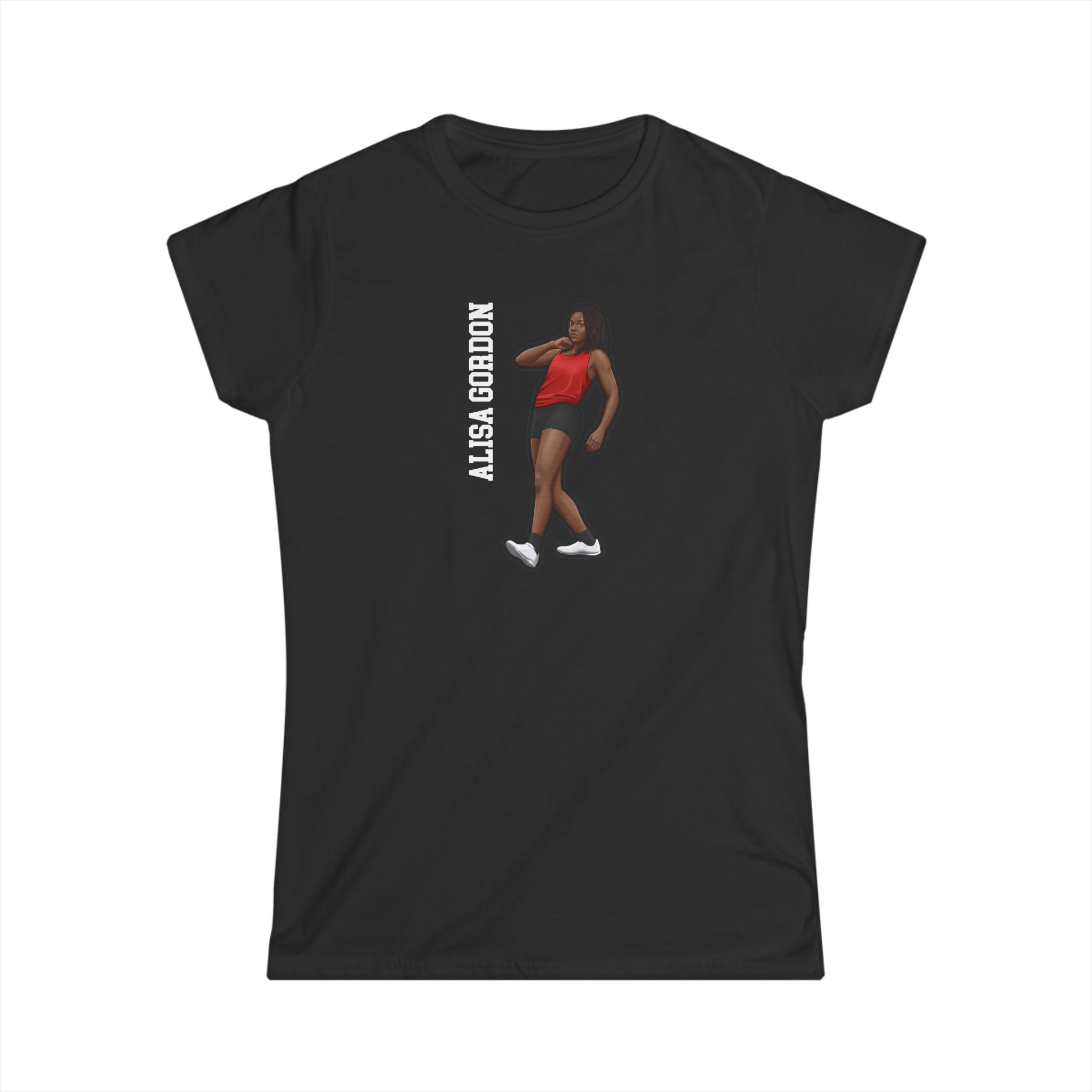Women's Softstyle Tee — character_name_vertical in Black