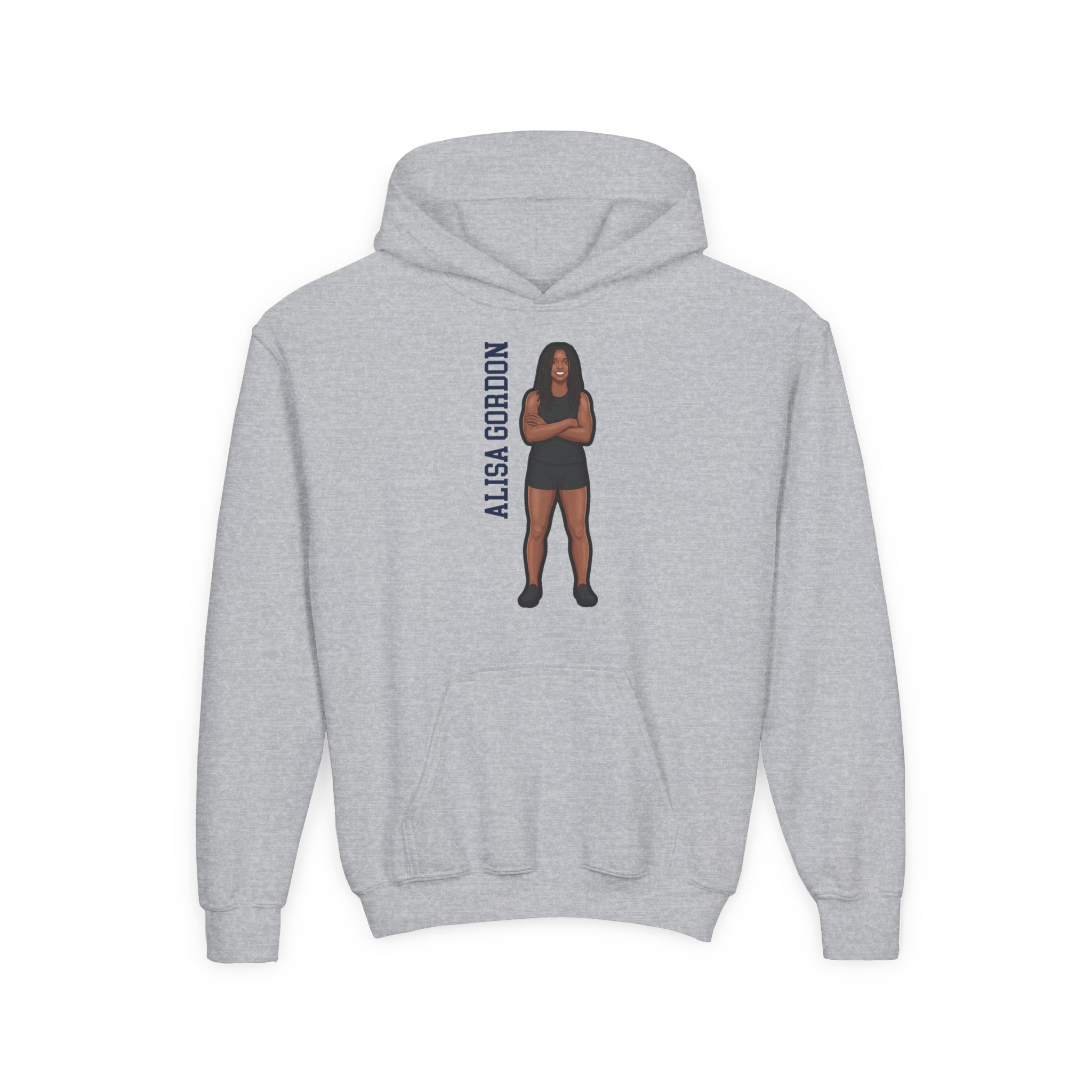 Youth Hoodie — character_name_vertical in Grey