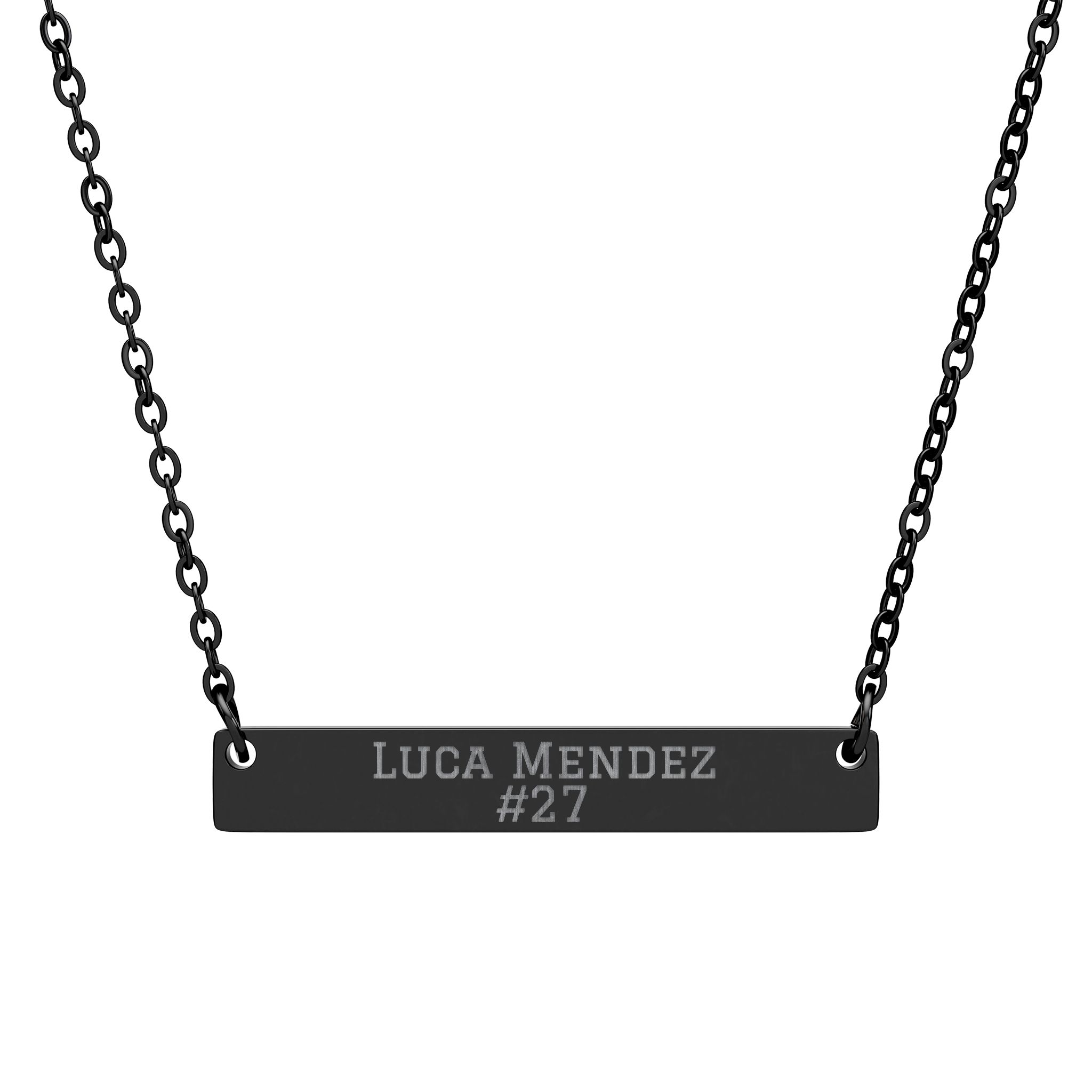 Engraved Bar Necklace — Name & Number in Black