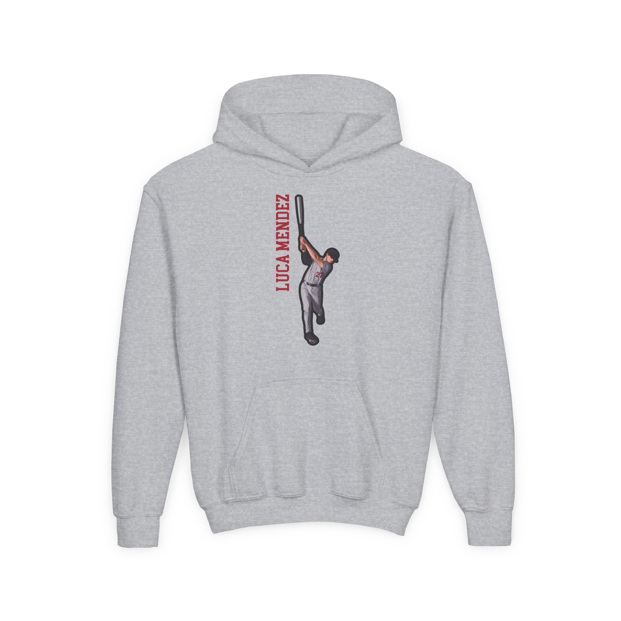 Youth Hoodie — character_name_vertical in Grey
