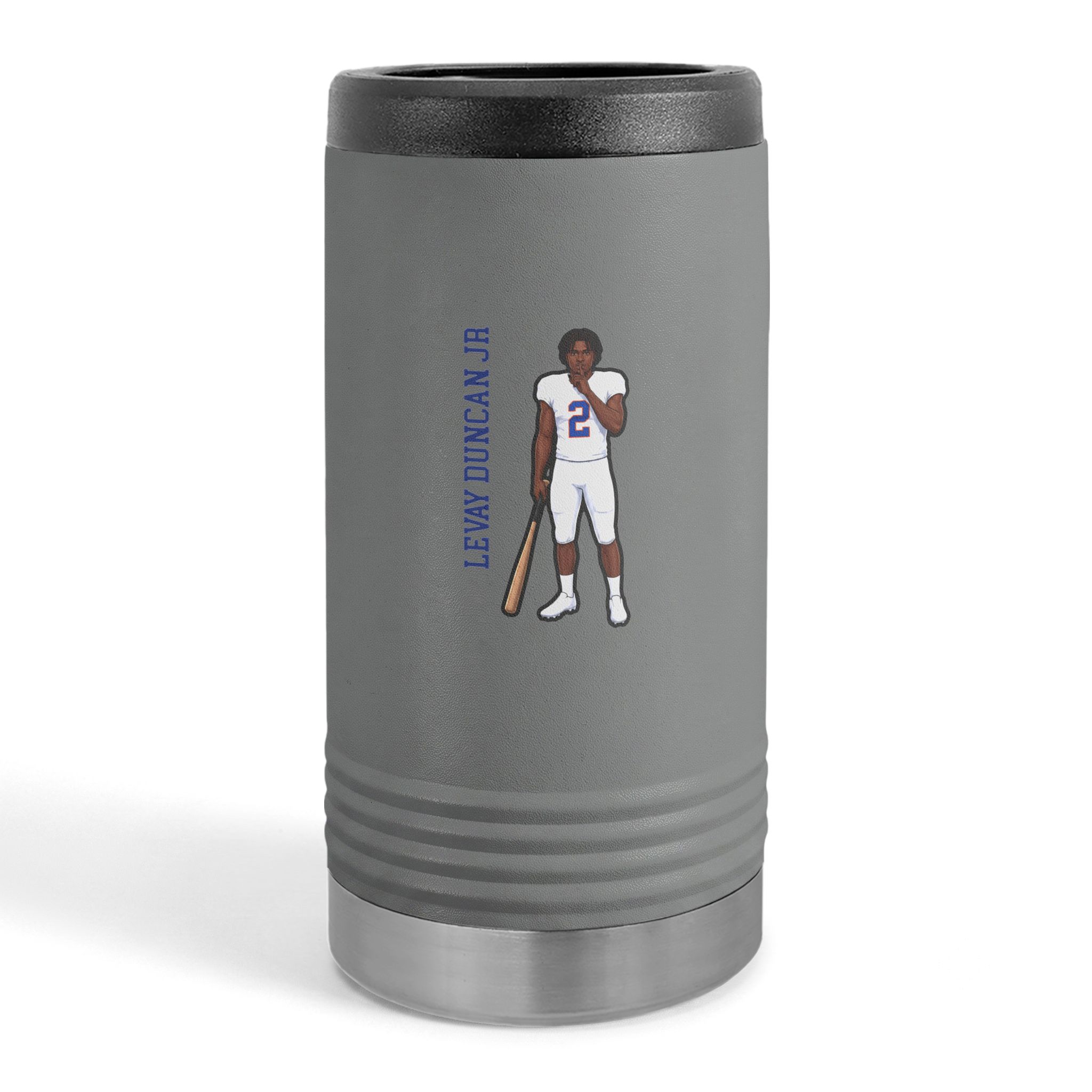 Slim Stainless Can Cooler — character_name_vertical in Grey