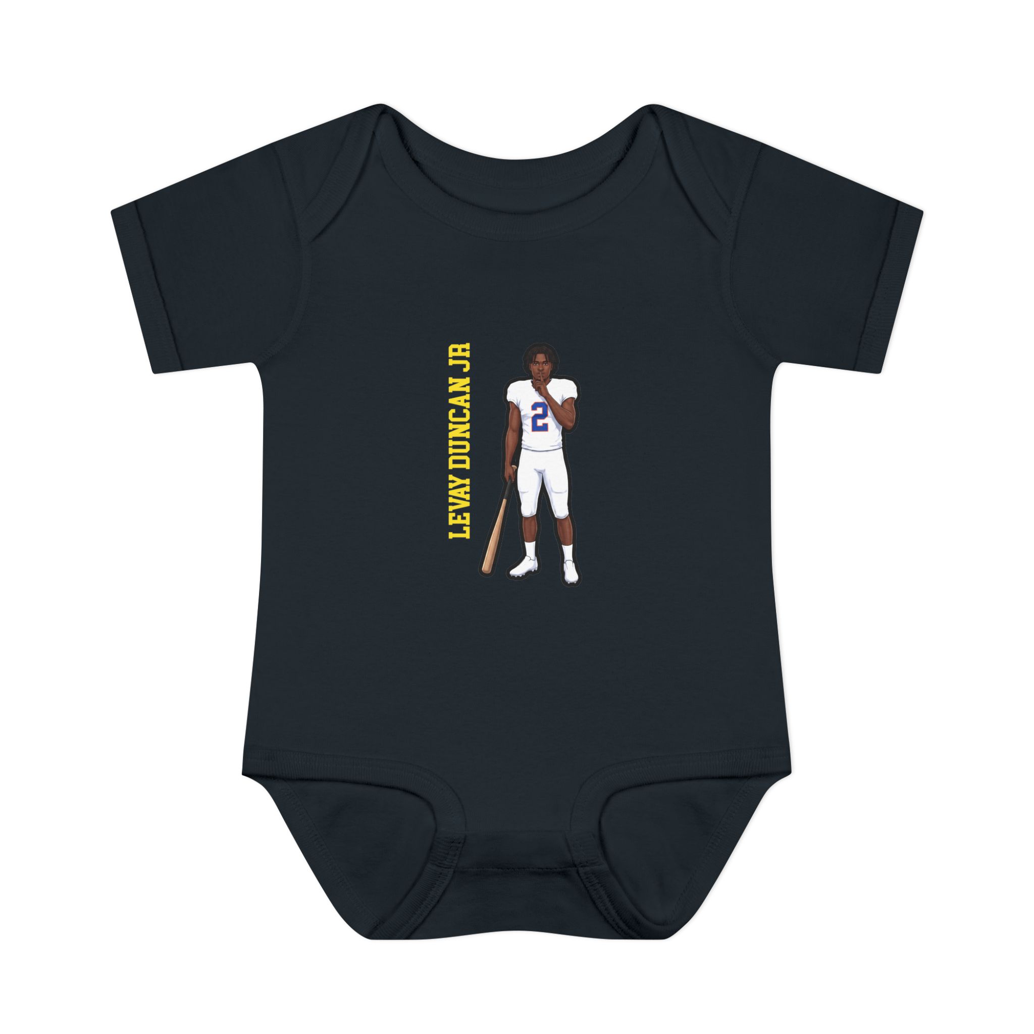 Baby Onesie — character_name_vertical in Black