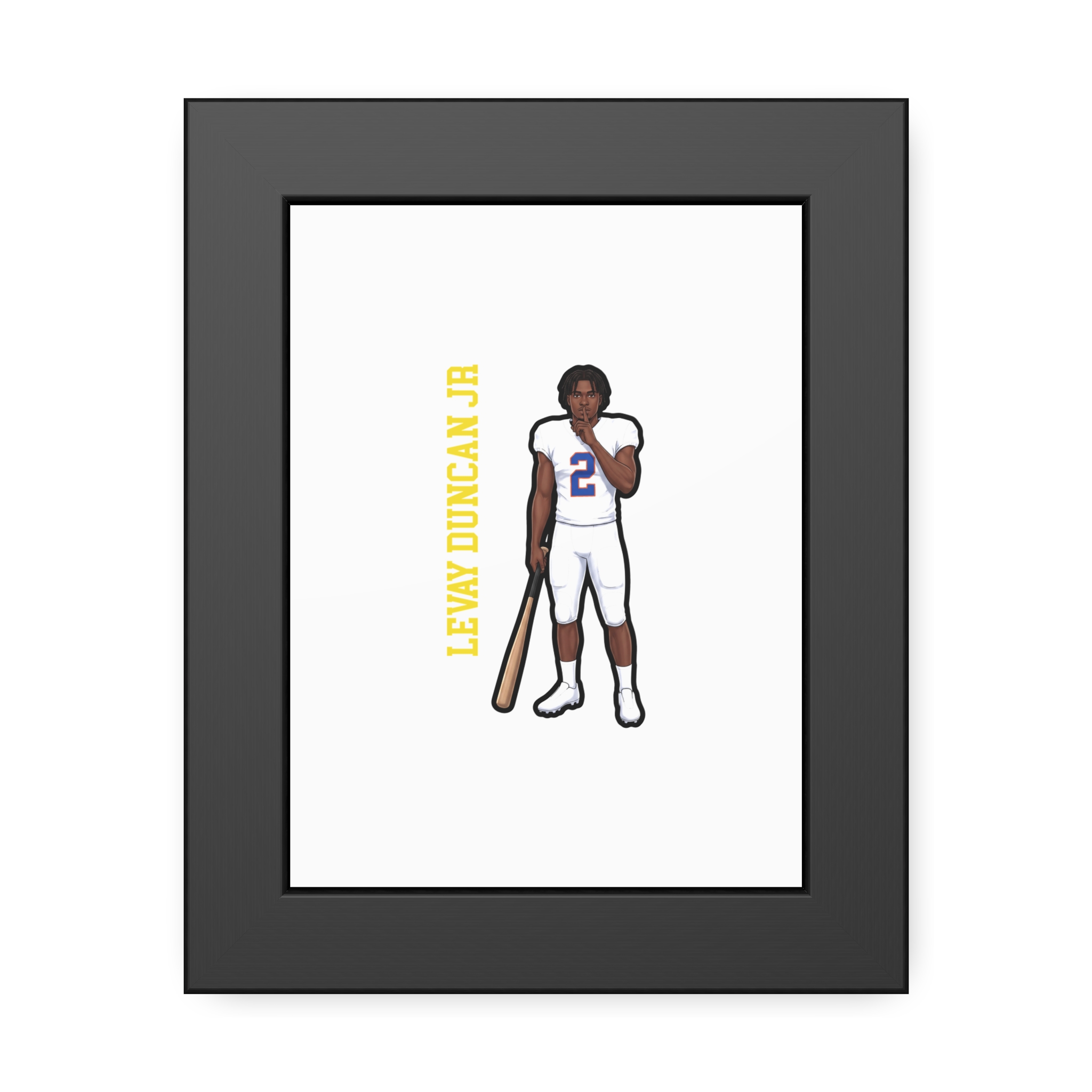 Framed Poster — character_name_vertical in Black