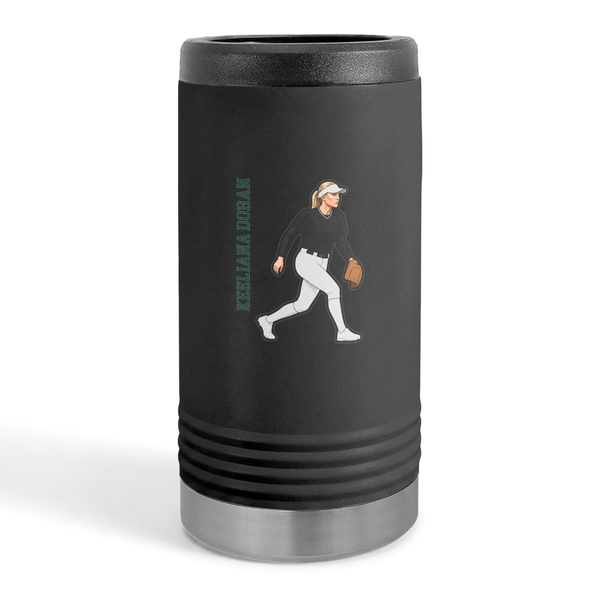 Slim Stainless Can Cooler — character_name_vertical in Black