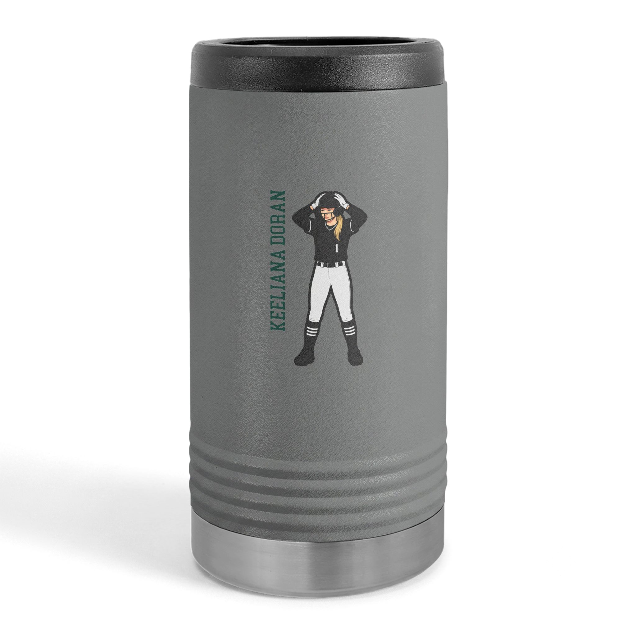 Slim Stainless Can Cooler — character_name_vertical in Grey