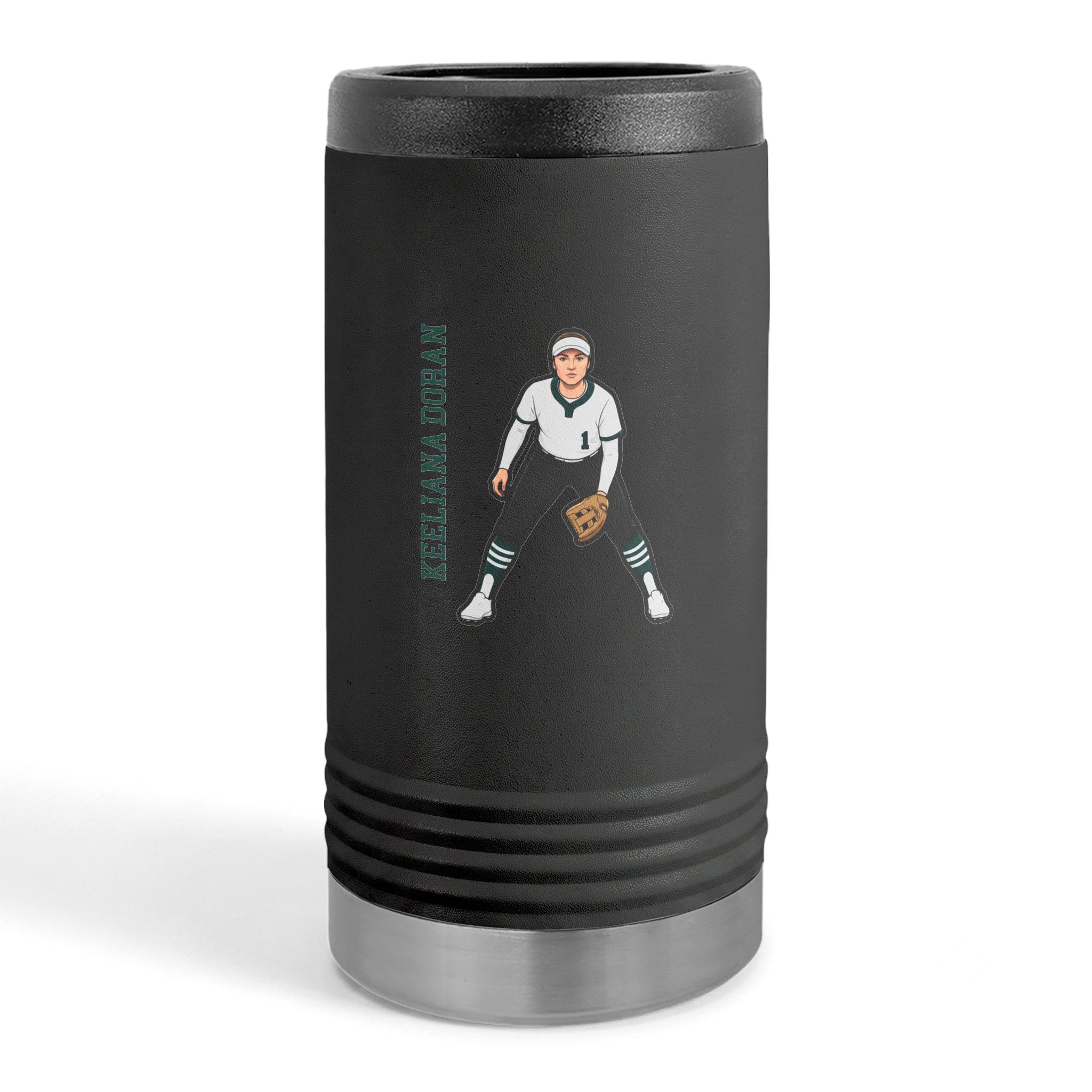 Slim Stainless Can Cooler — character_name_vertical in Black
