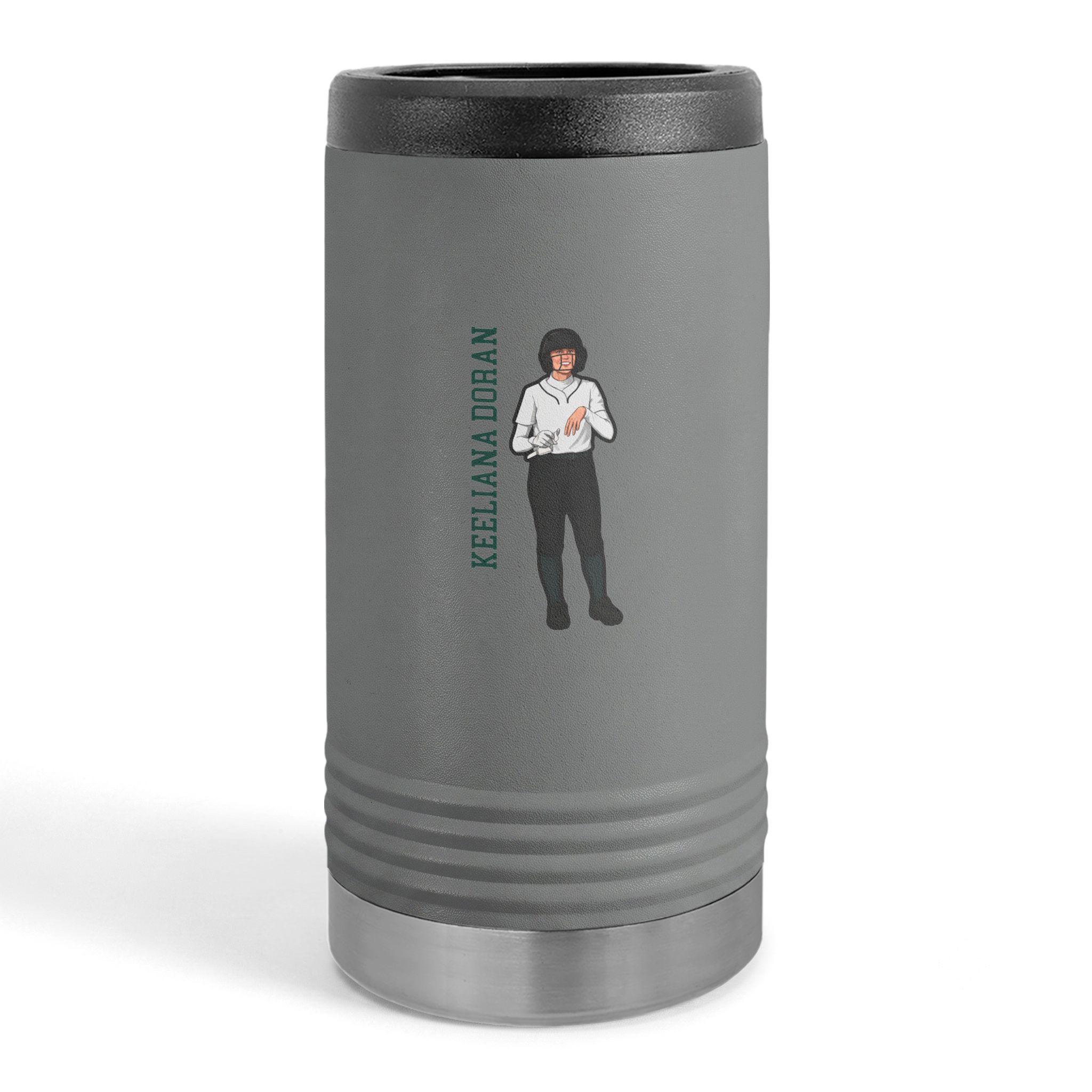 Slim Stainless Can Cooler — character_name_vertical in Grey