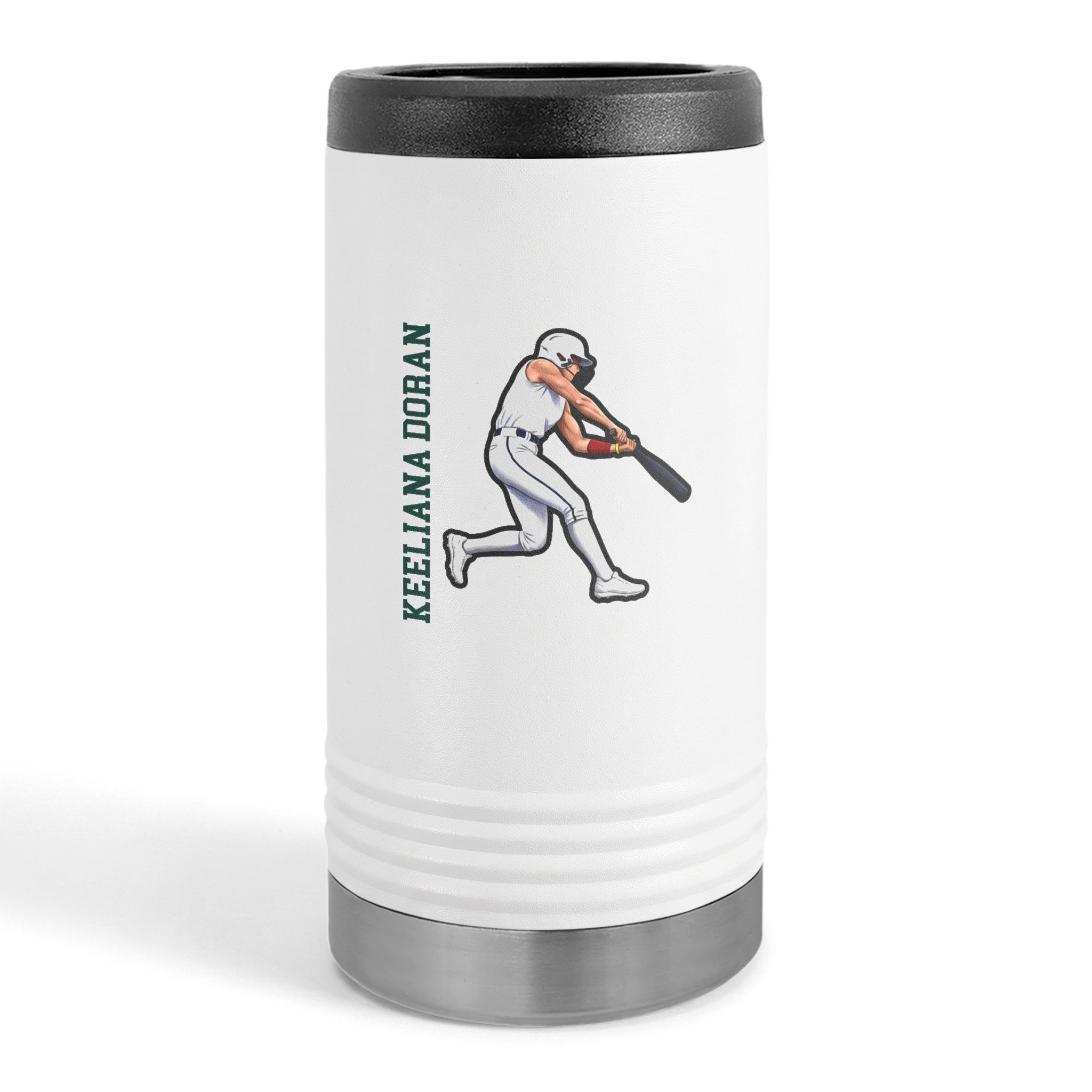 Slim Stainless Can Cooler — character_name_vertical in White