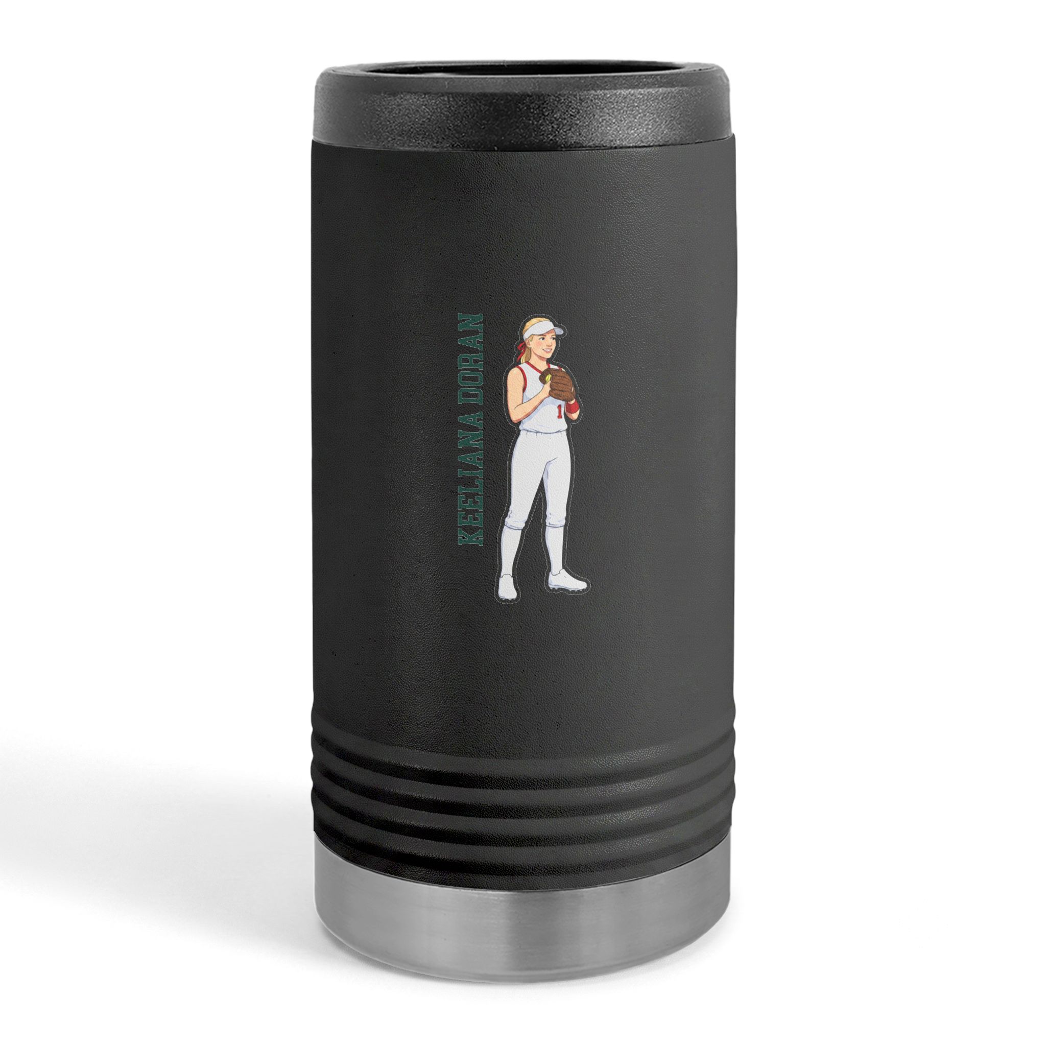 Slim Stainless Can Cooler — character_name_vertical in Black