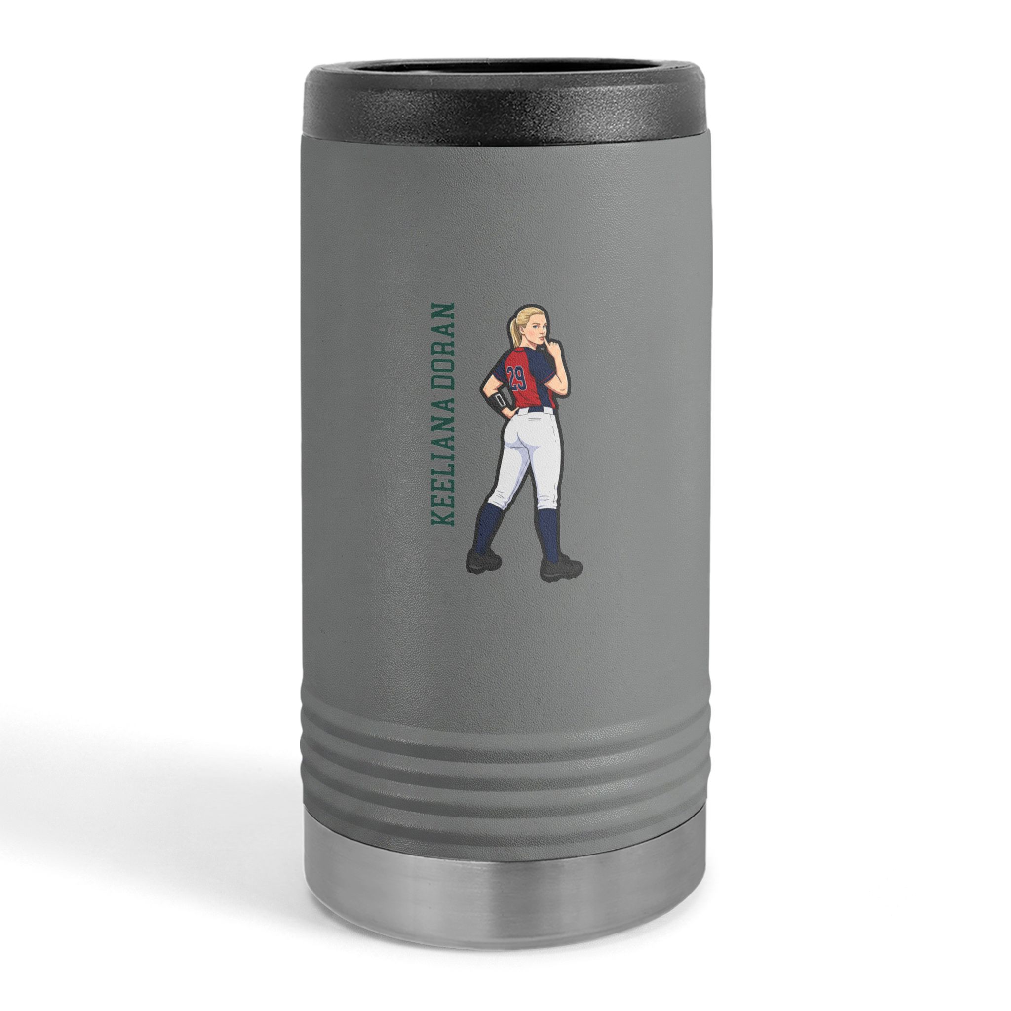 Slim Stainless Can Cooler — character_name_vertical in Grey
