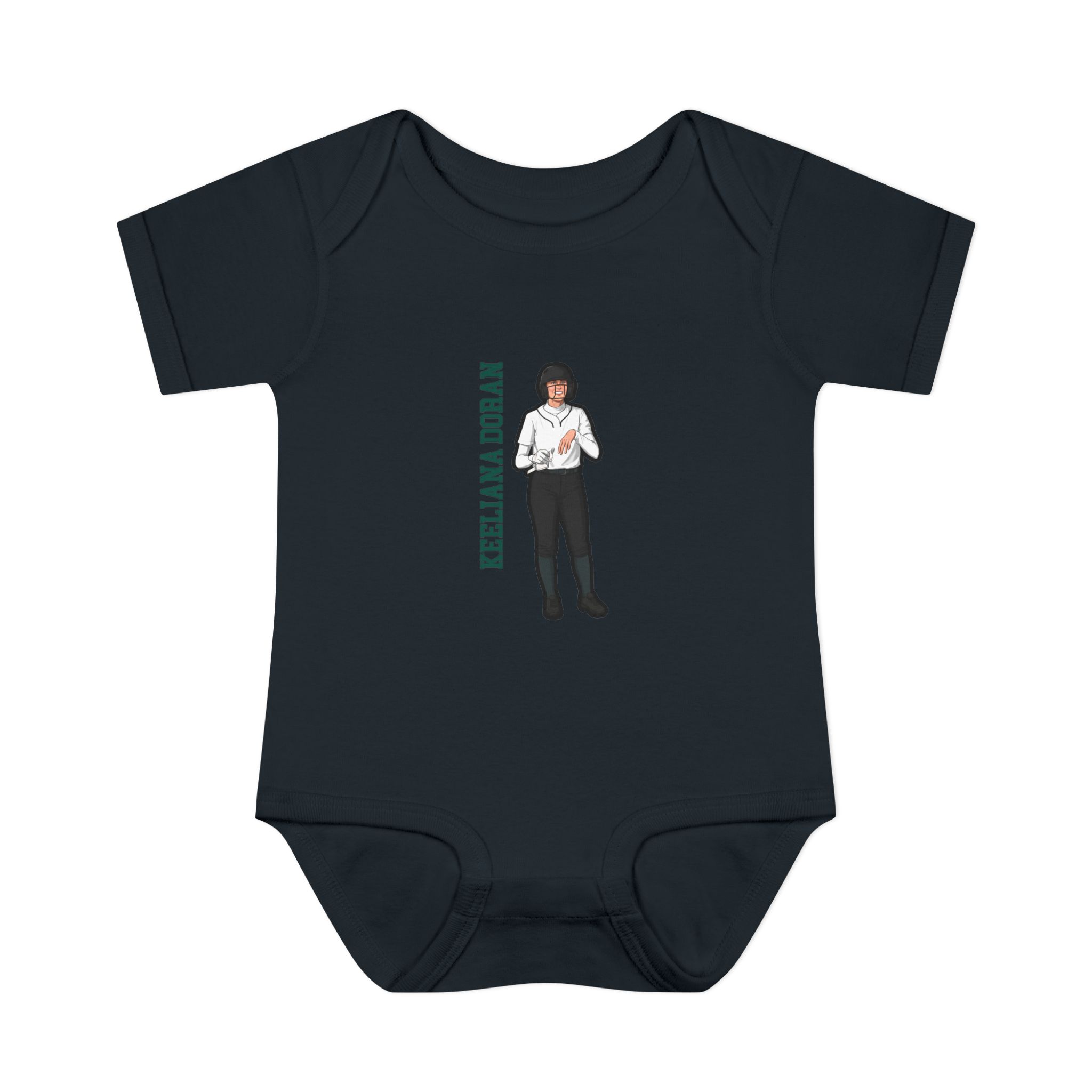 Baby Onesie — character_name_vertical in Black