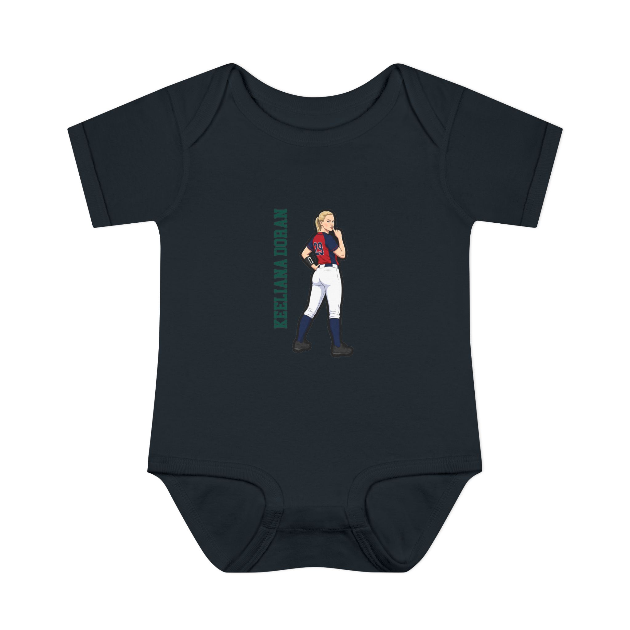 Baby Onesie — character_name_vertical in Black