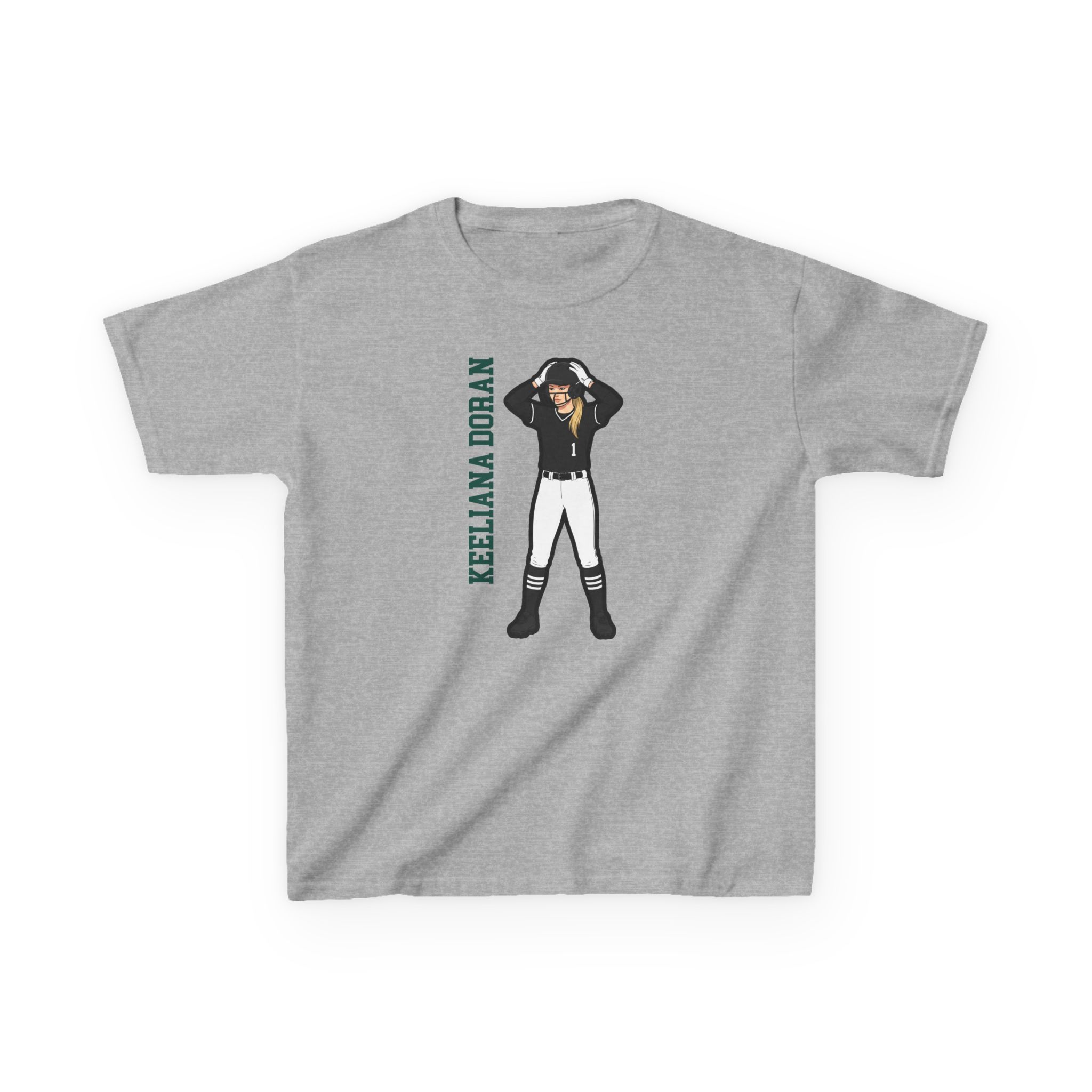 Youth Tee — character_name_vertical in Grey