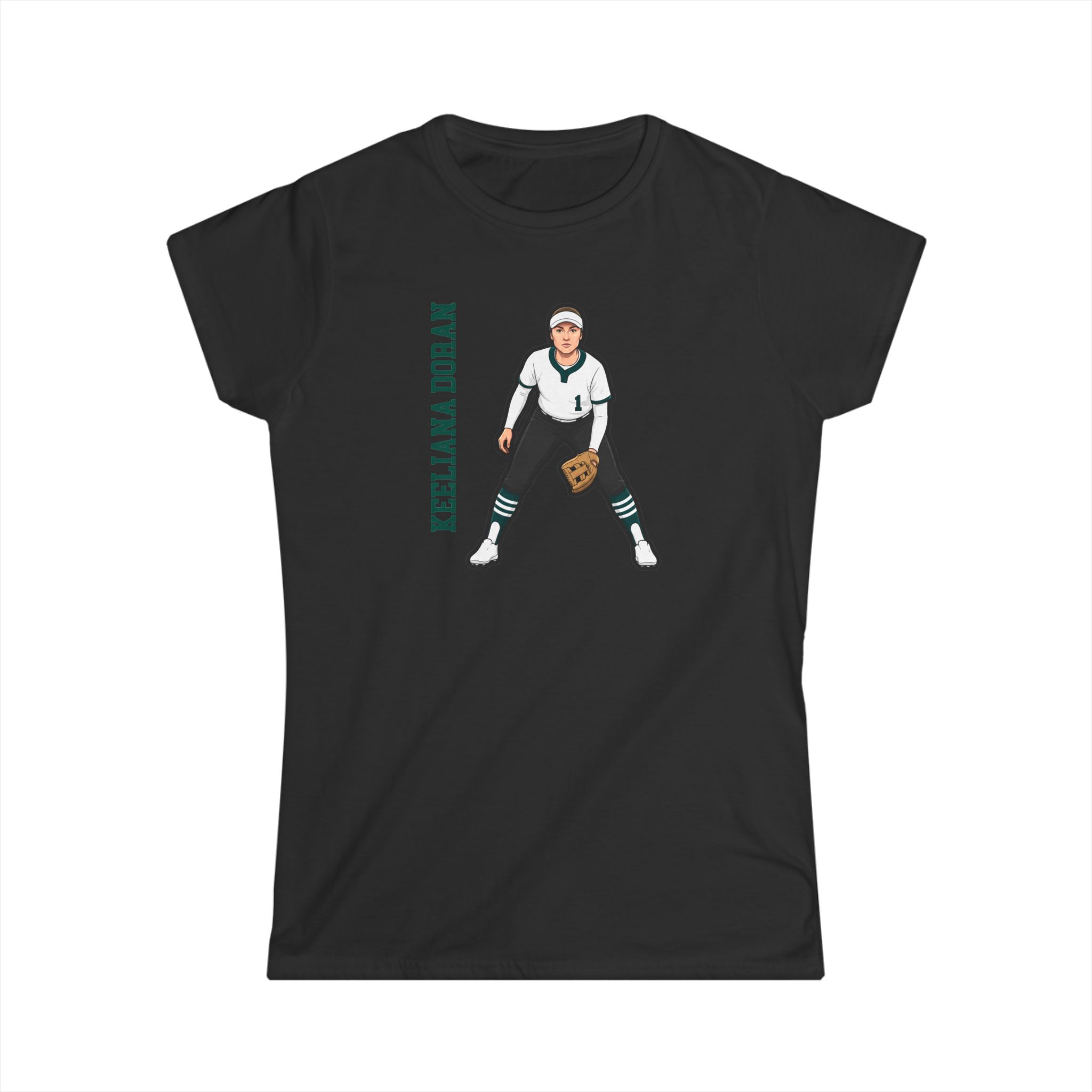 Women's Softstyle Tee — character_name_vertical in Black