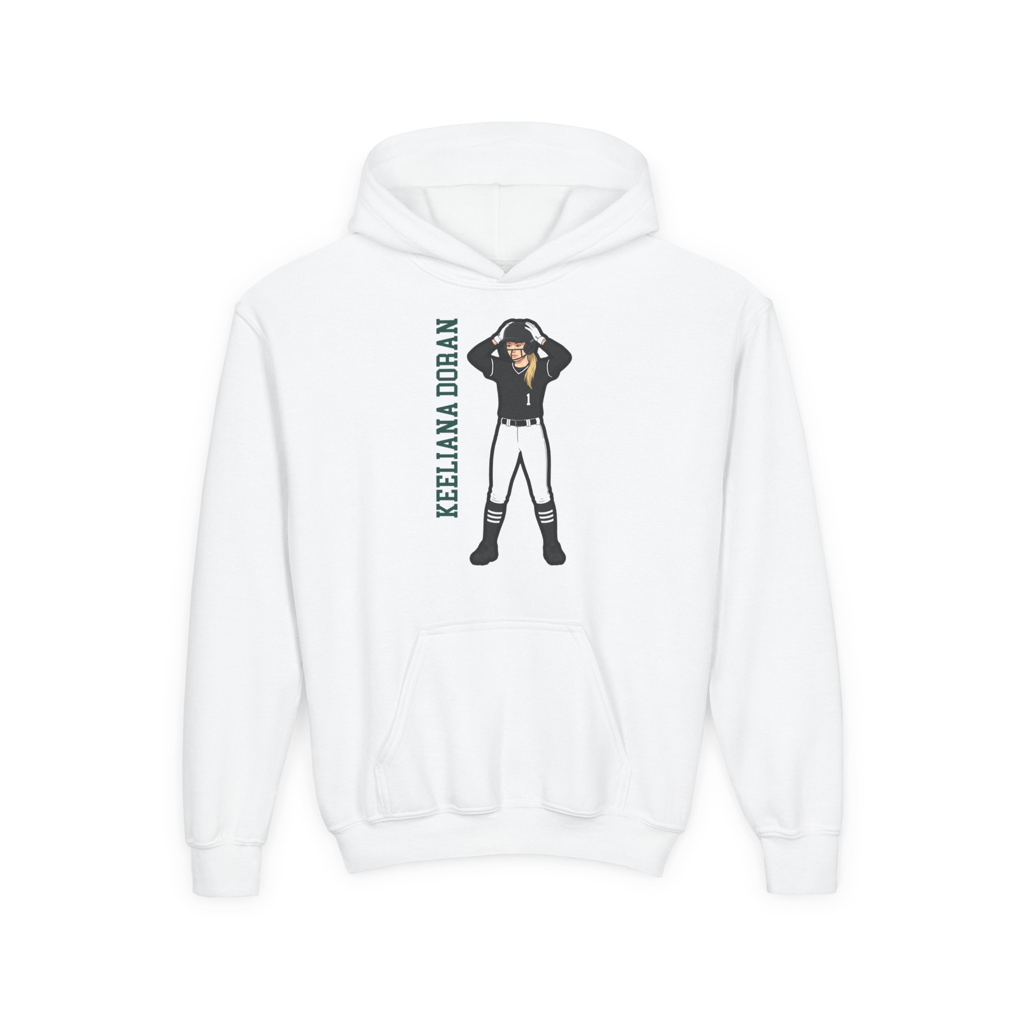 Youth Hoodie — character_name_vertical in White