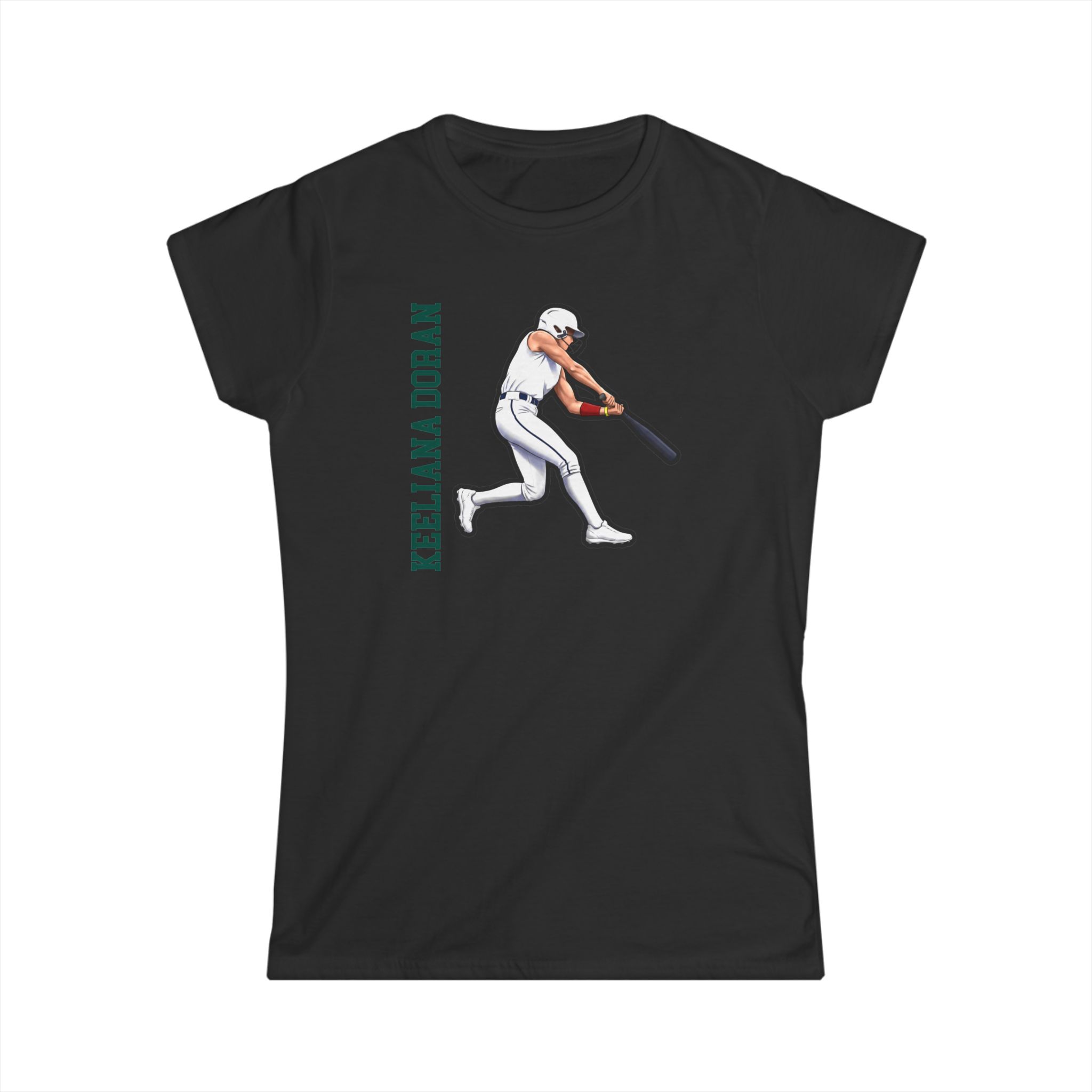 Women's Softstyle Tee — character_name_vertical in Black