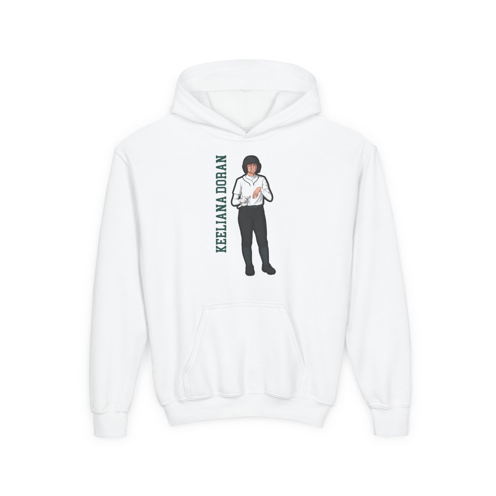 Youth Hoodie — character_name_vertical in White