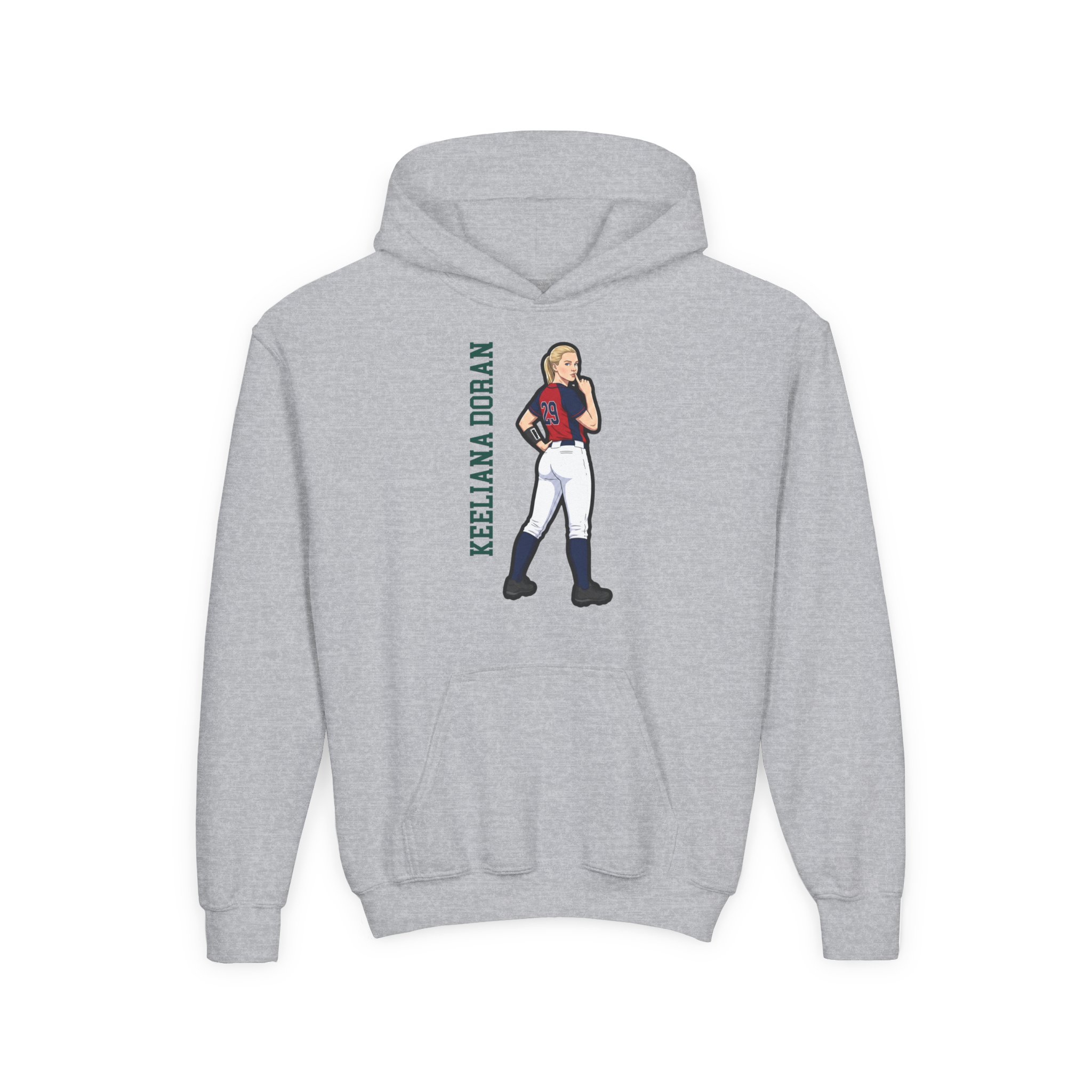 Youth Hoodie — character_name_vertical in Grey