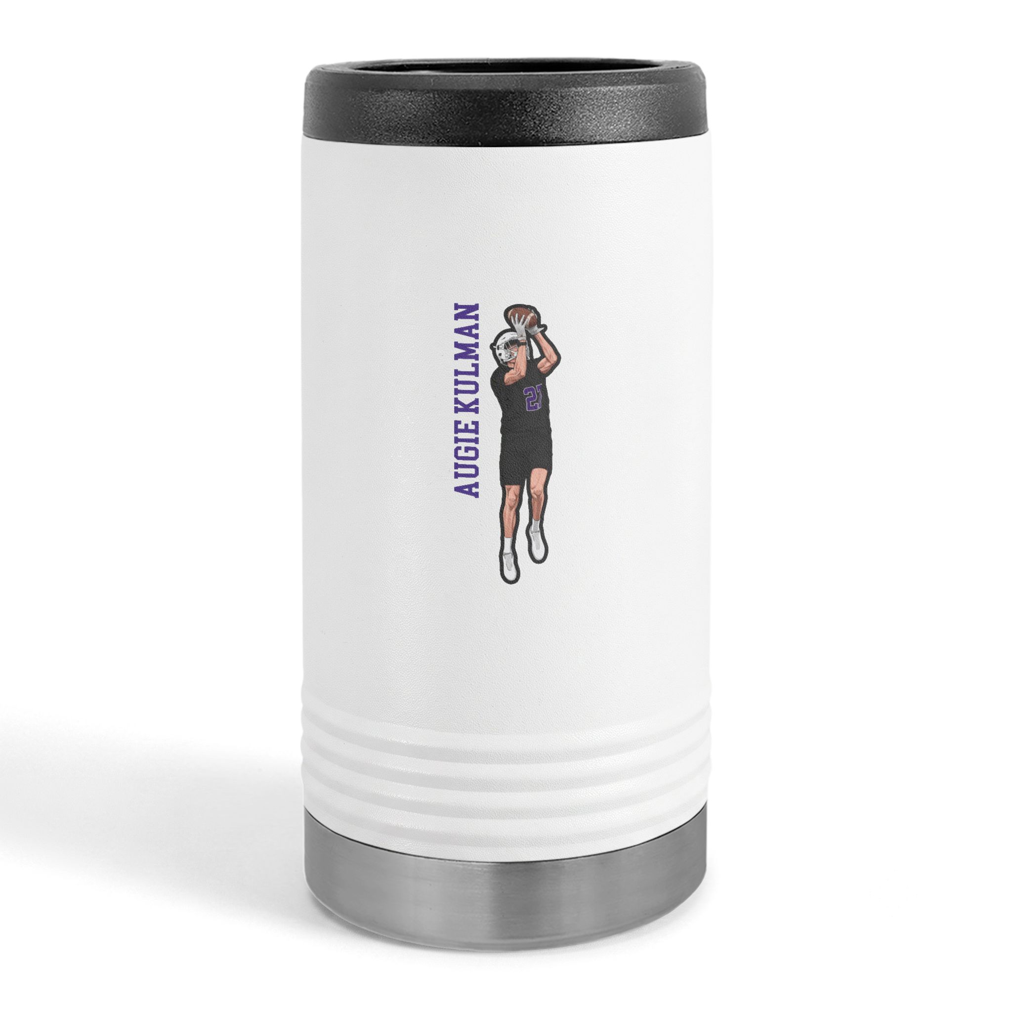 Slim Stainless Can Cooler — character_name_vertical in White