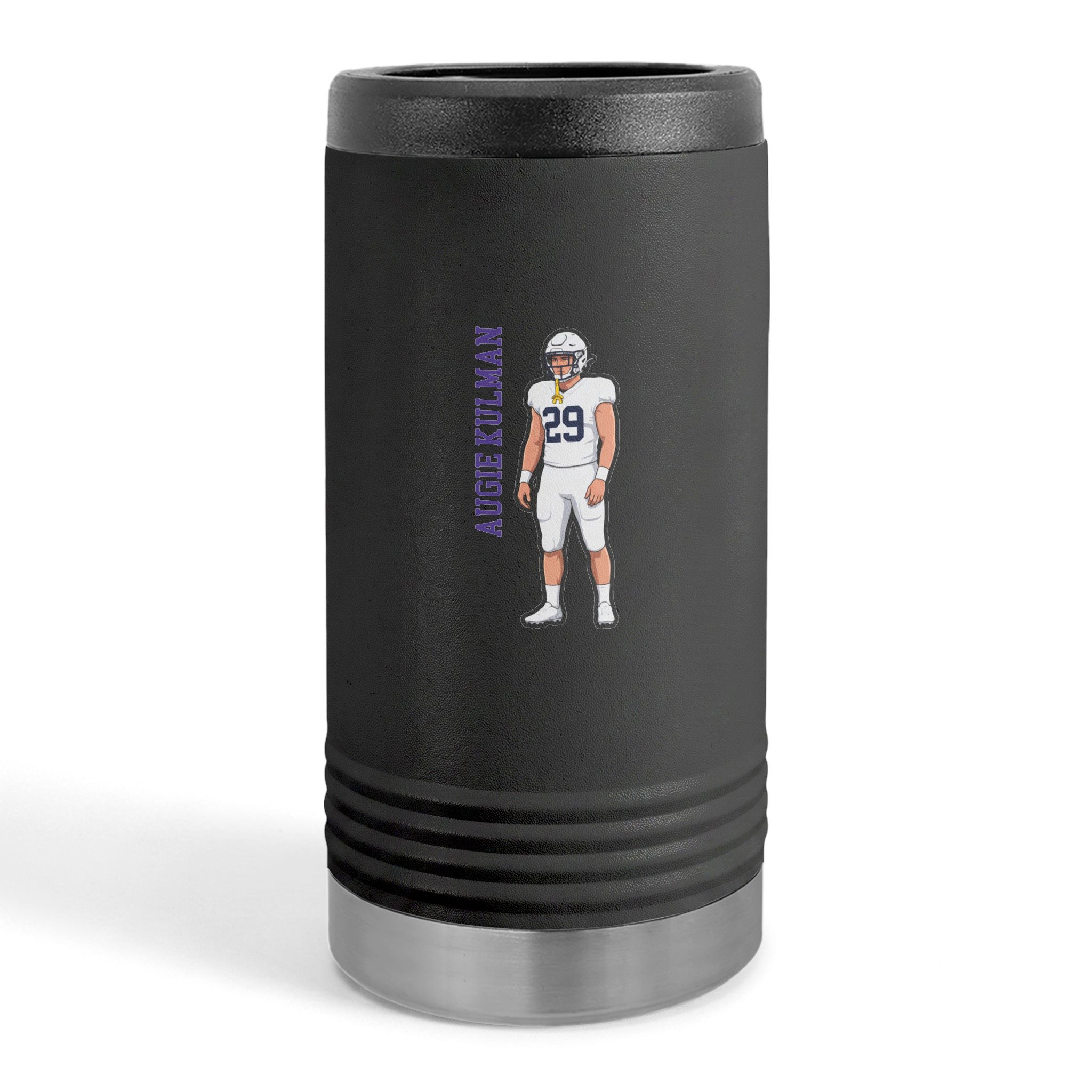 Slim Stainless Can Cooler — character_name_vertical in Black