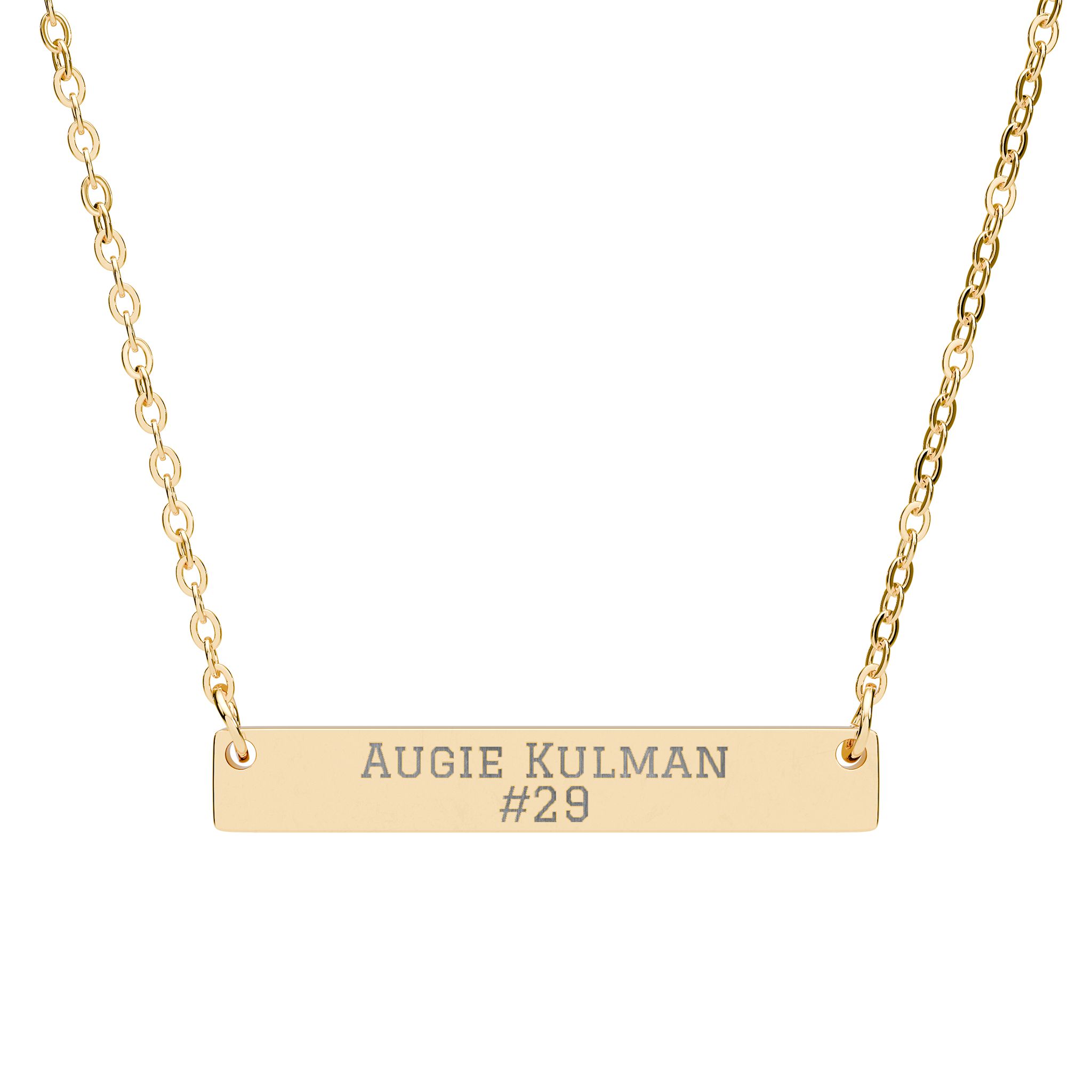Engraved Bar Necklace — Name & Number in Gold