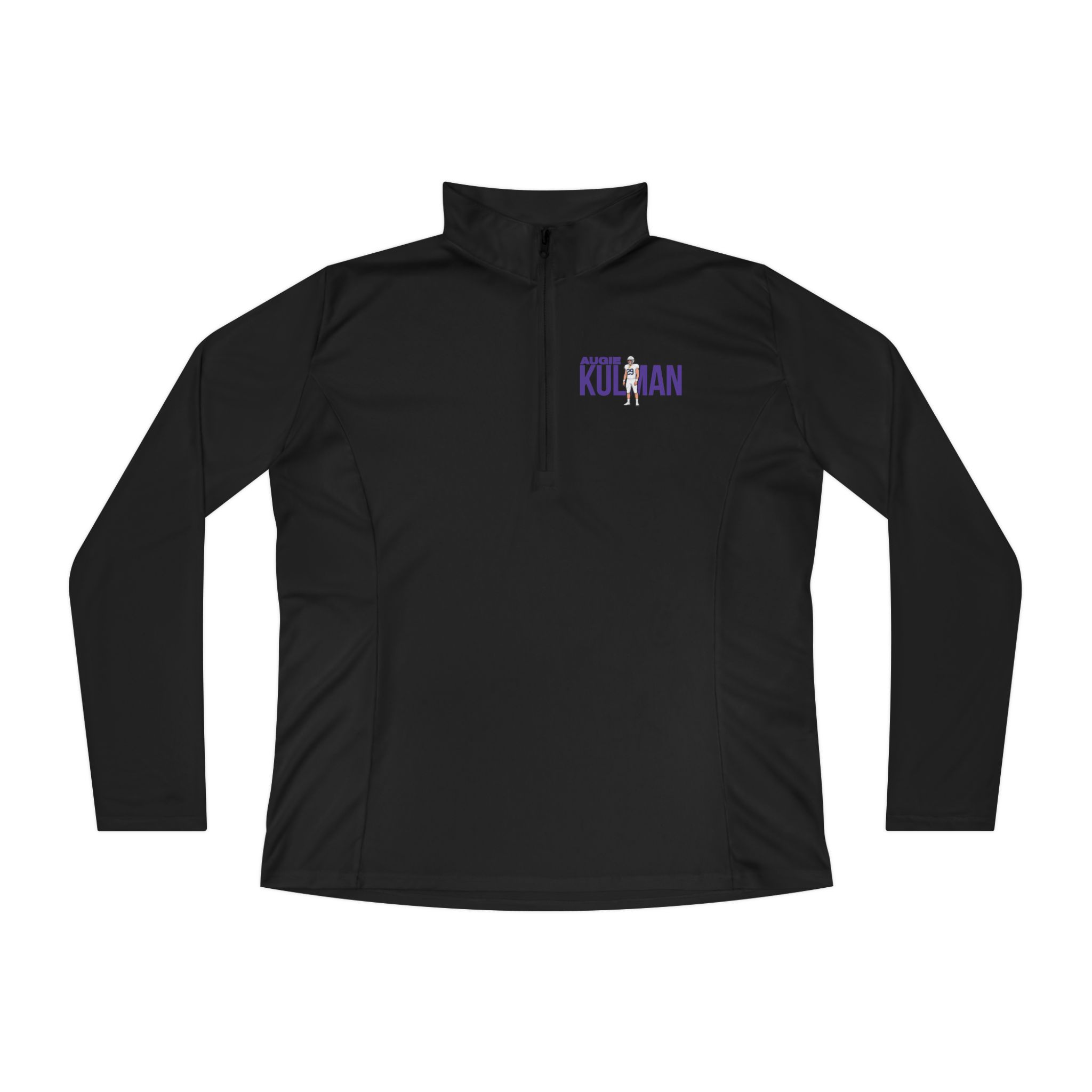 Women's Q-Zip Pullover — character_player_name in Black