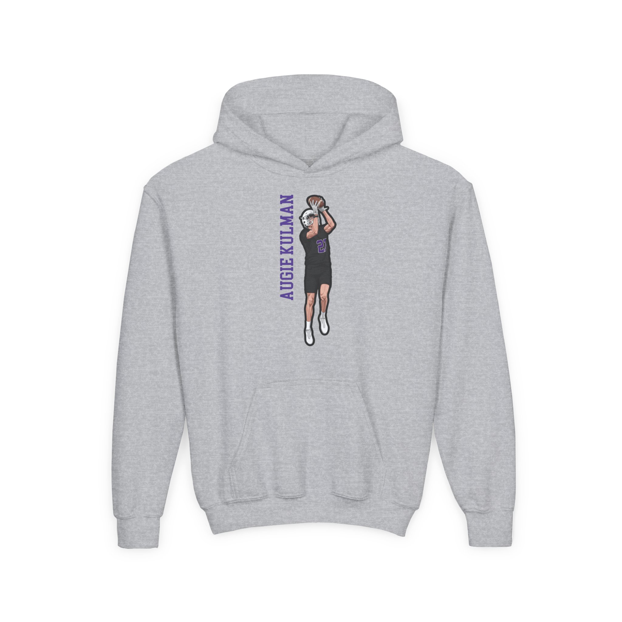 Youth Hoodie — character_name_vertical in Grey