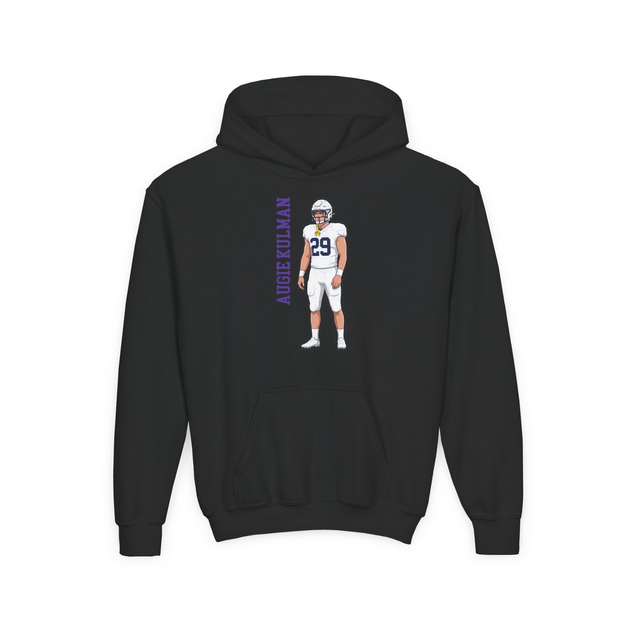 Youth Hoodie — character_name_vertical in Black