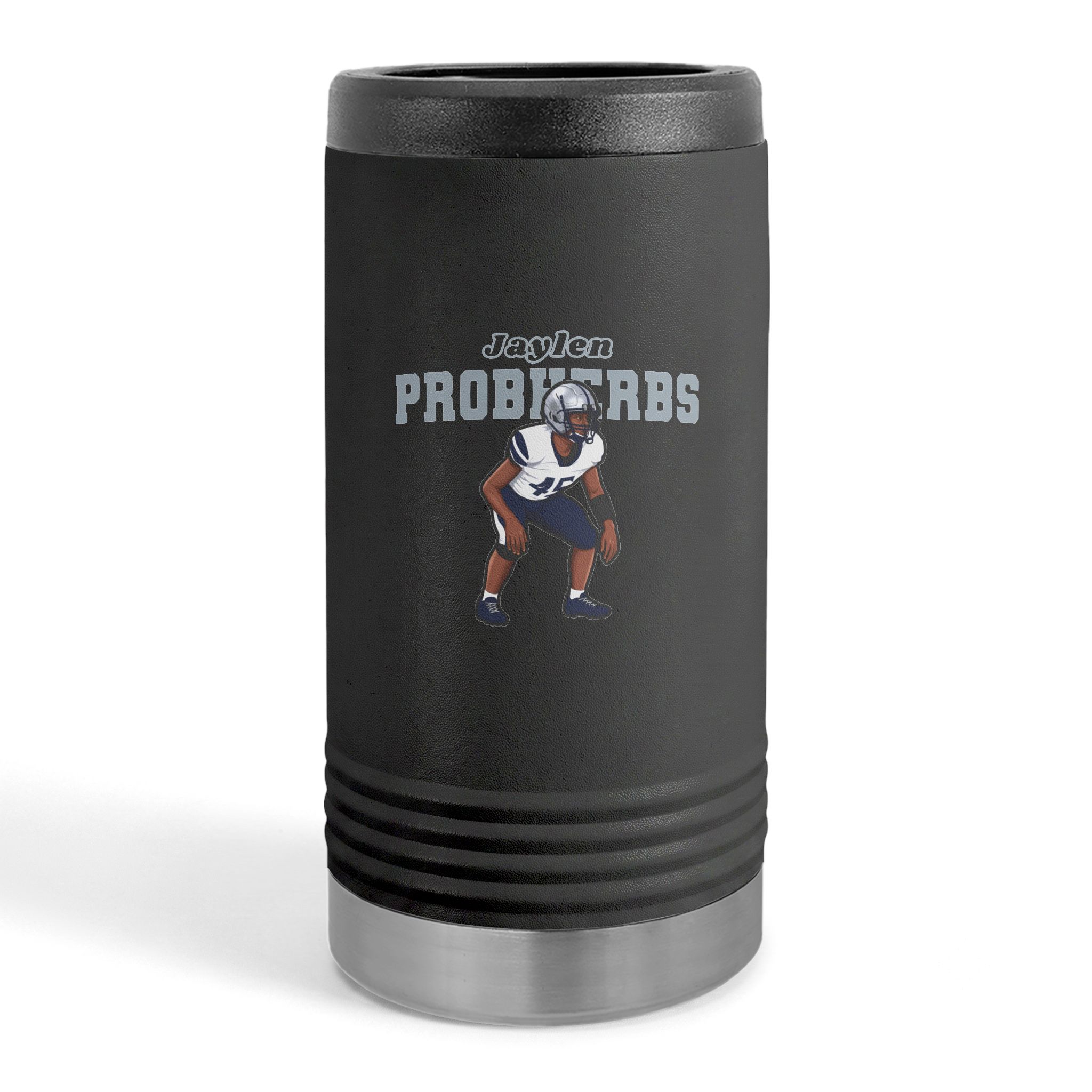 Slim Stainless Can Cooler — character_name_arch in Black