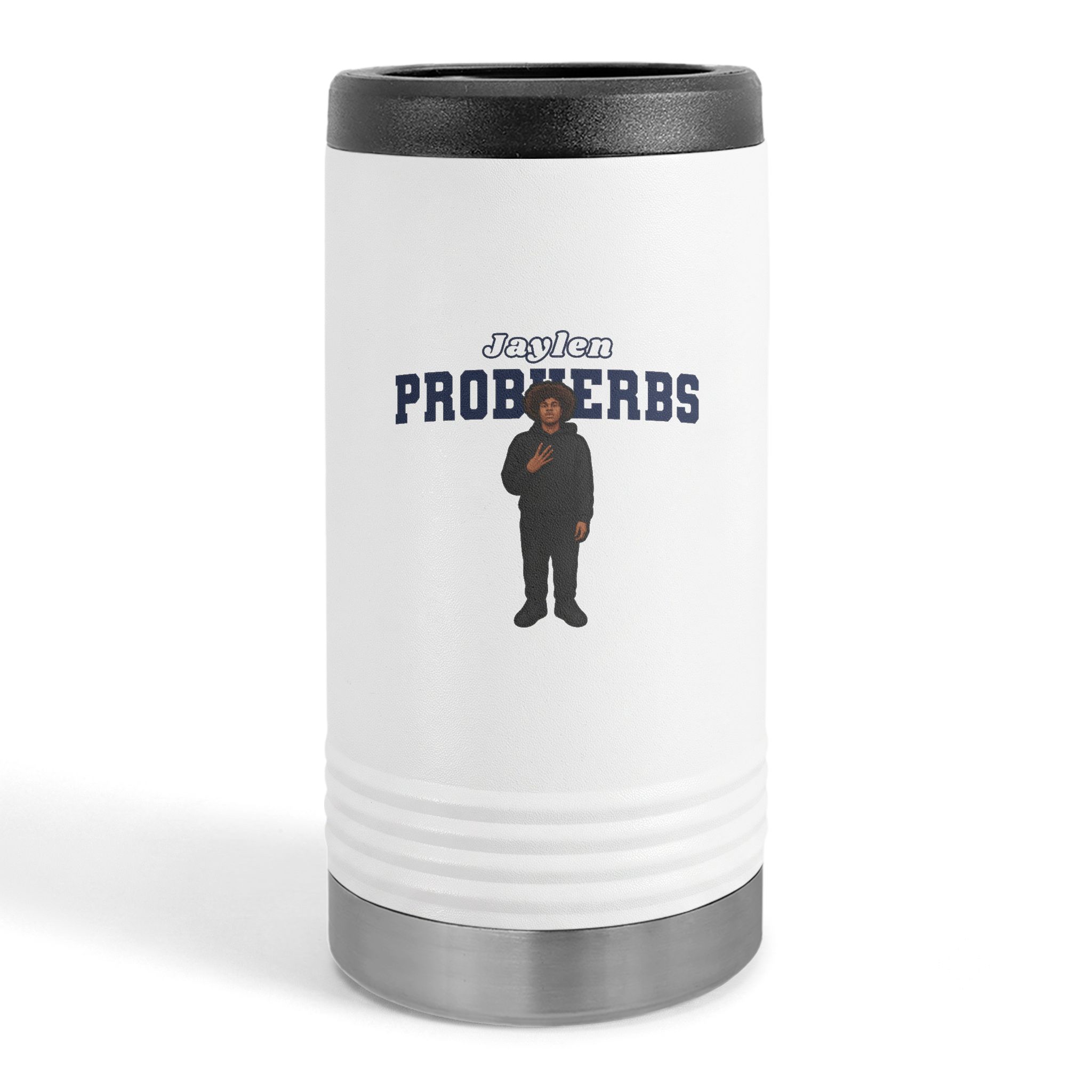 Slim Stainless Can Cooler — character_name_arch in White