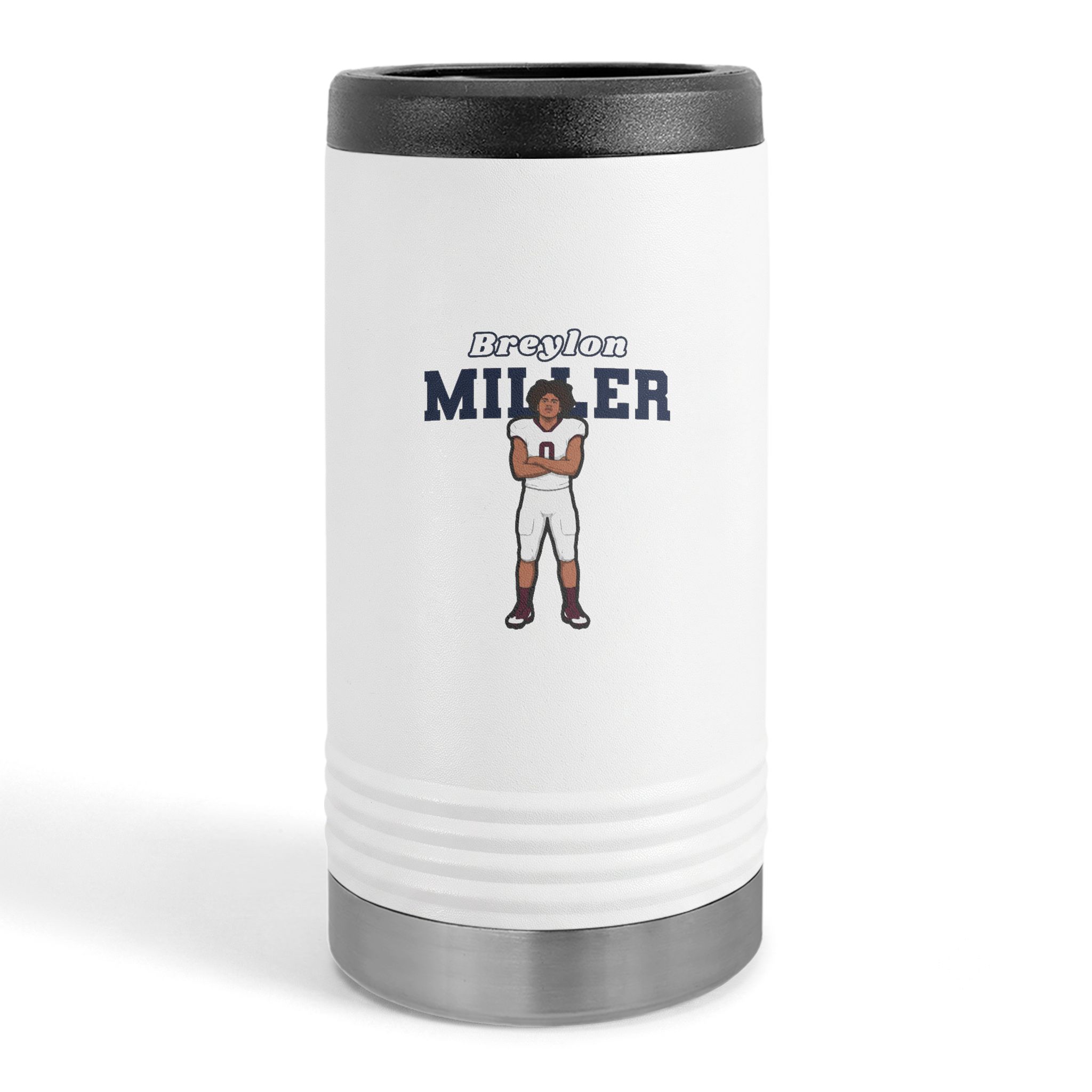 Slim Stainless Can Cooler — character_name_arch in White