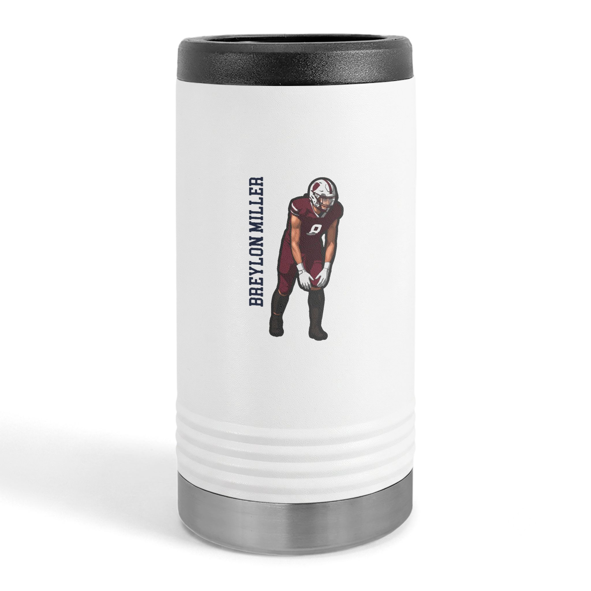 Slim Stainless Can Cooler — character_name_vertical in White