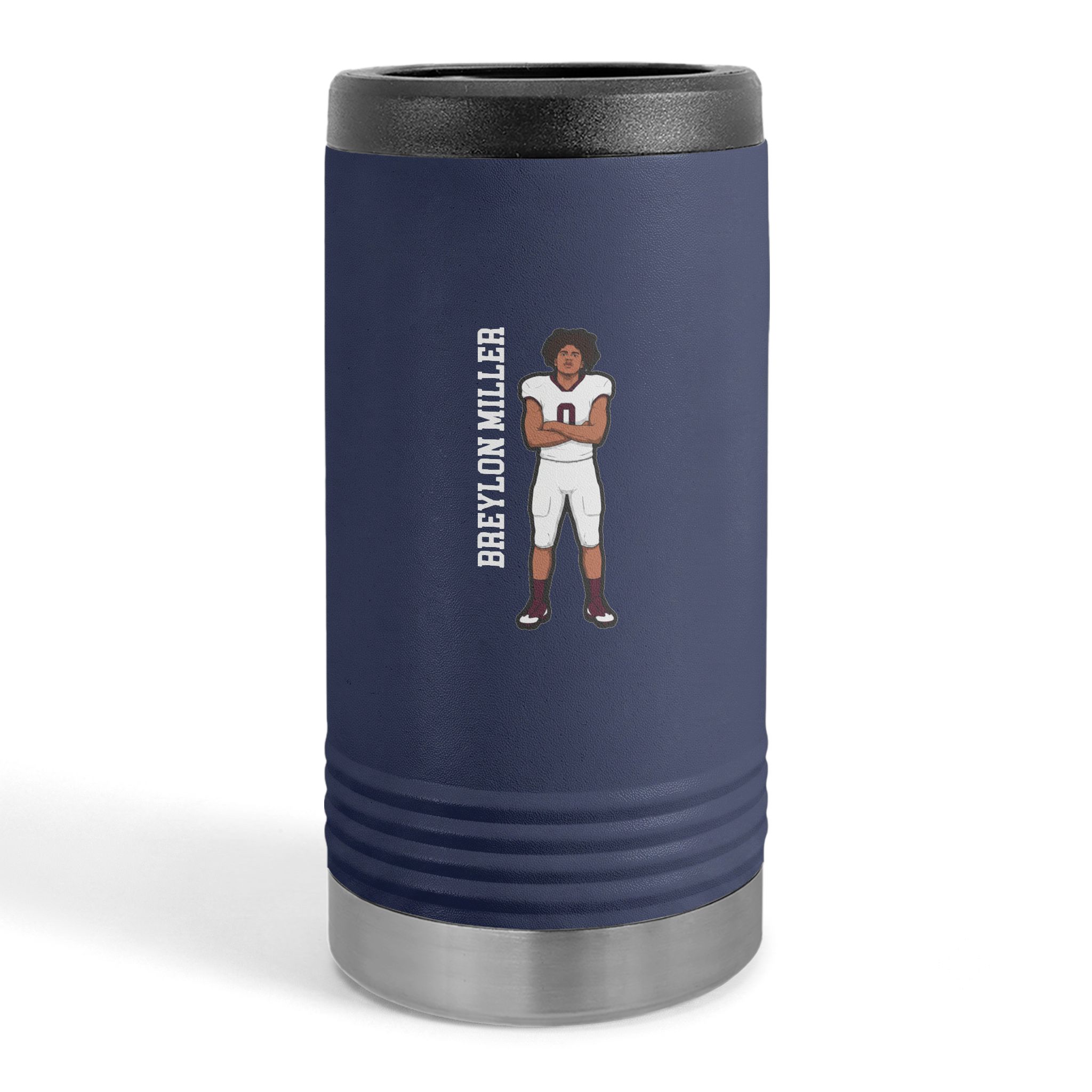 Slim Stainless Can Cooler — character_name_vertical in Navy
