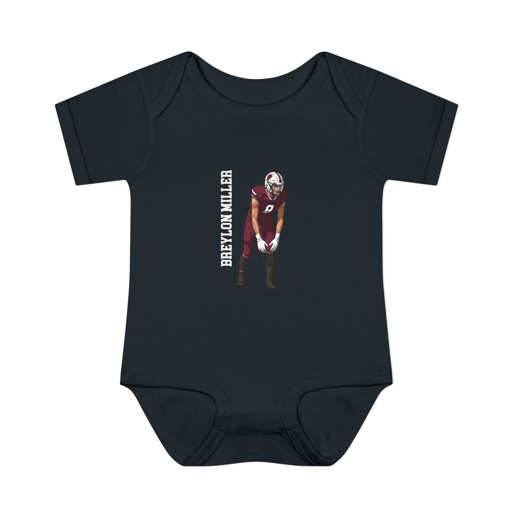 Baby Onesie — character_name_vertical in Black