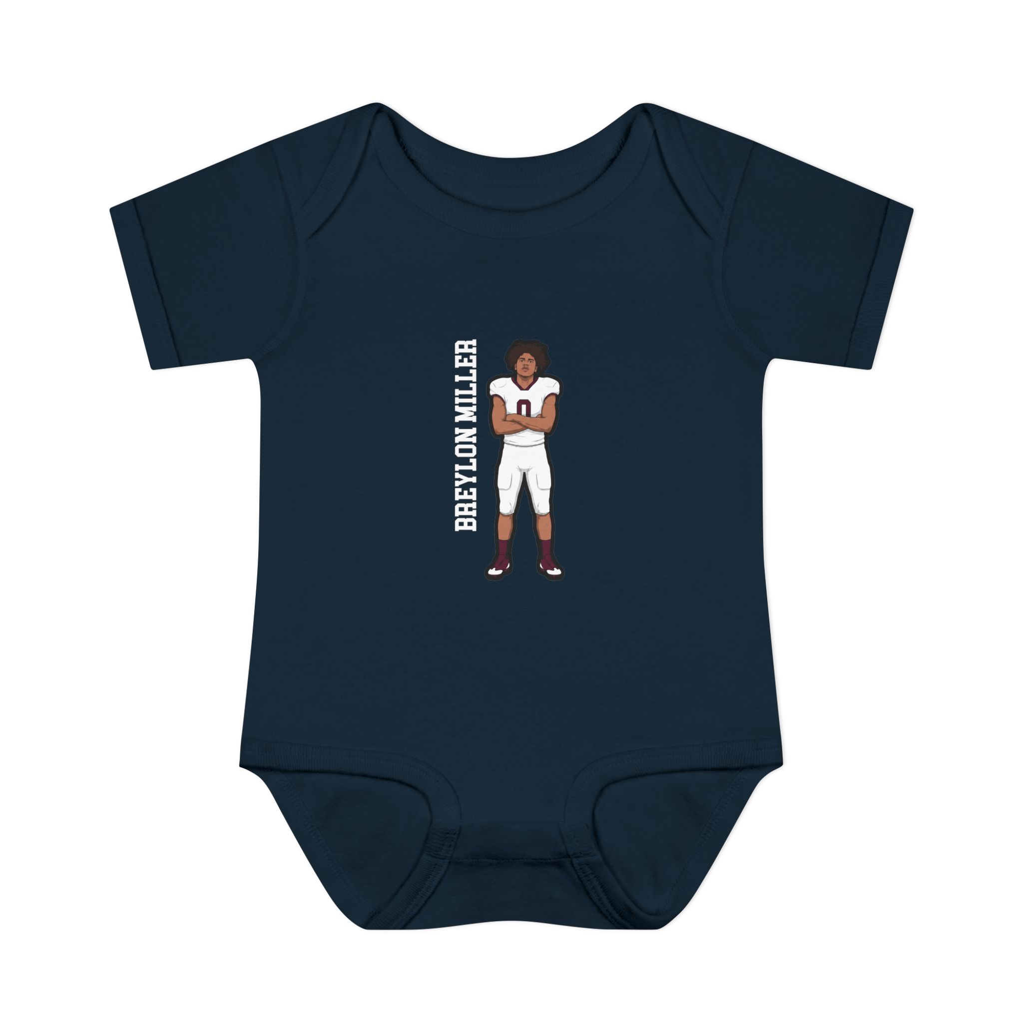 Baby Onesie — character_name_vertical in Navy