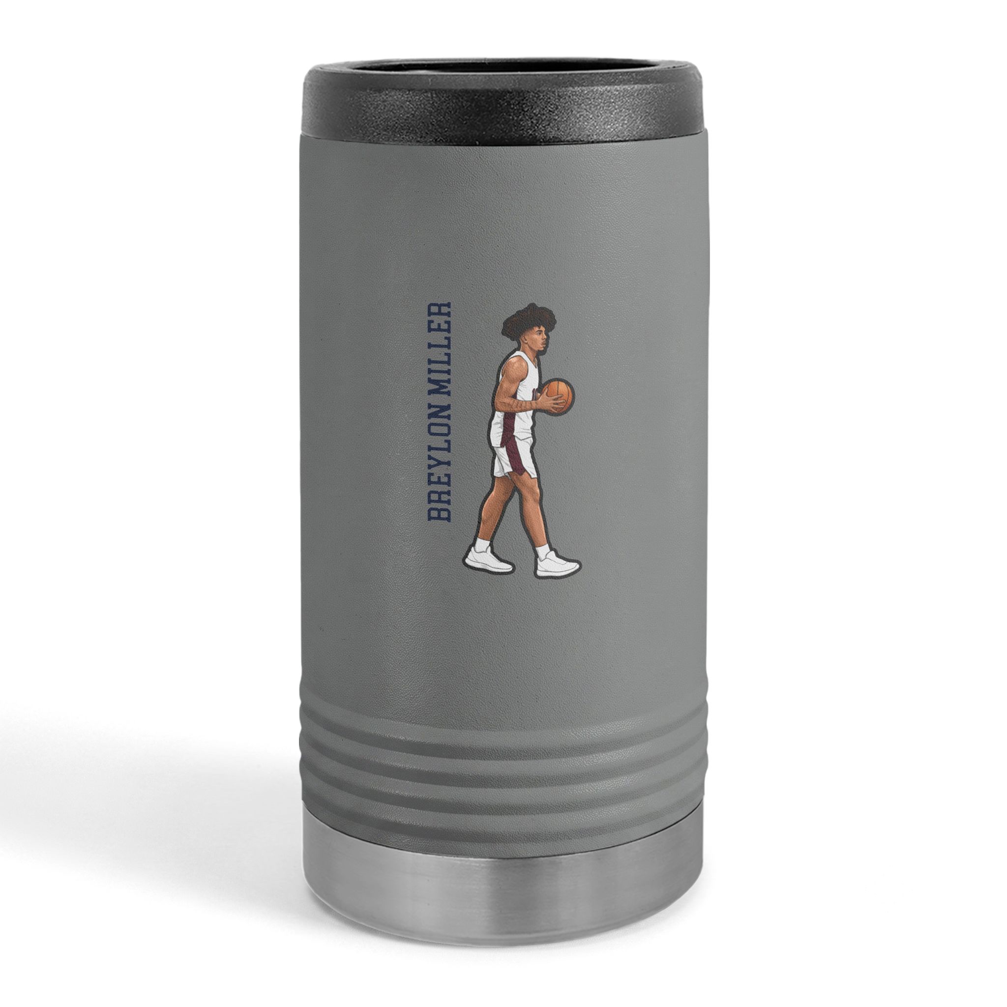 Slim Stainless Can Cooler — character_name_vertical in Grey