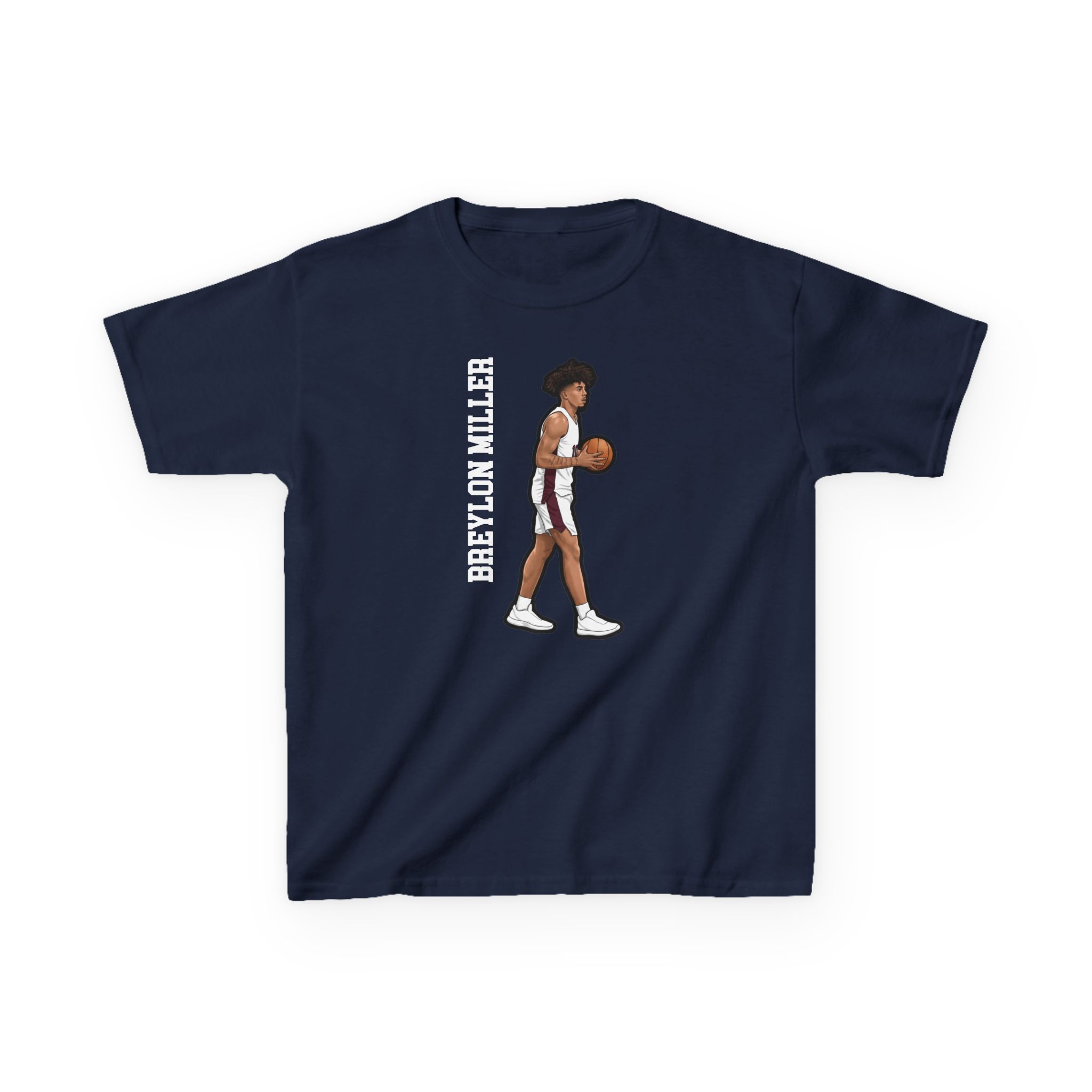 Youth Tee — character_name_vertical in Navy