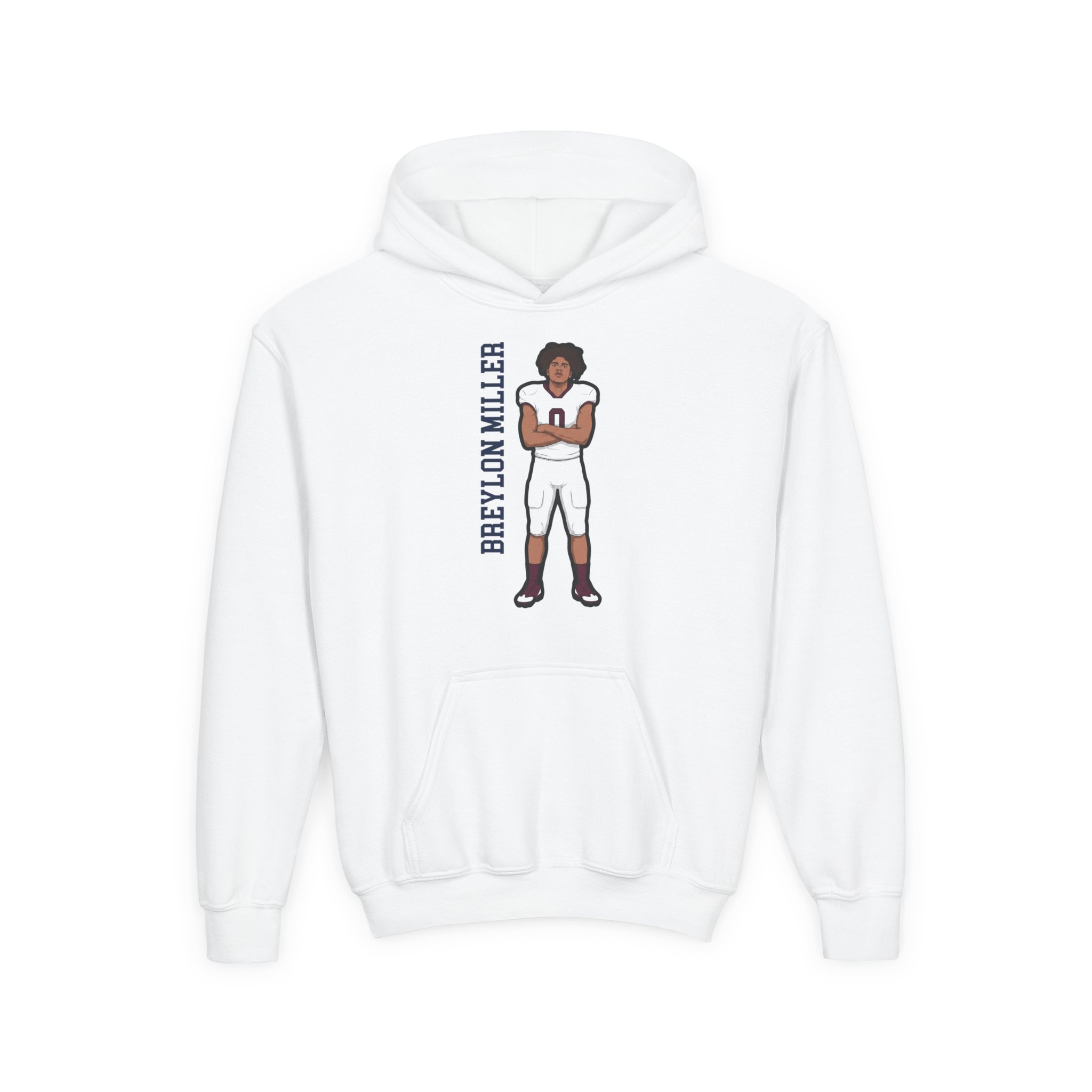 Youth Hoodie — character_name_vertical in White