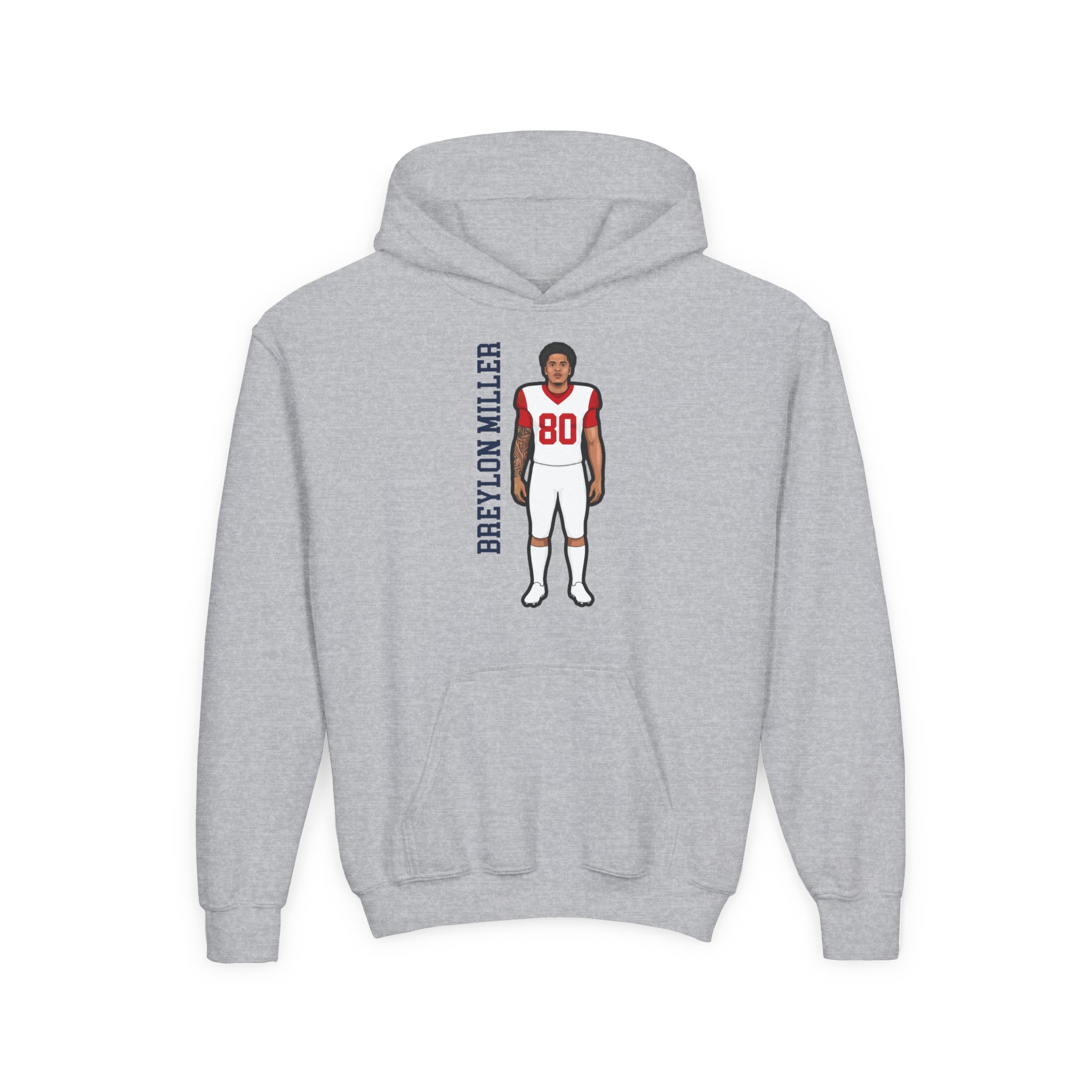 Youth Hoodie — character_name_vertical in Grey