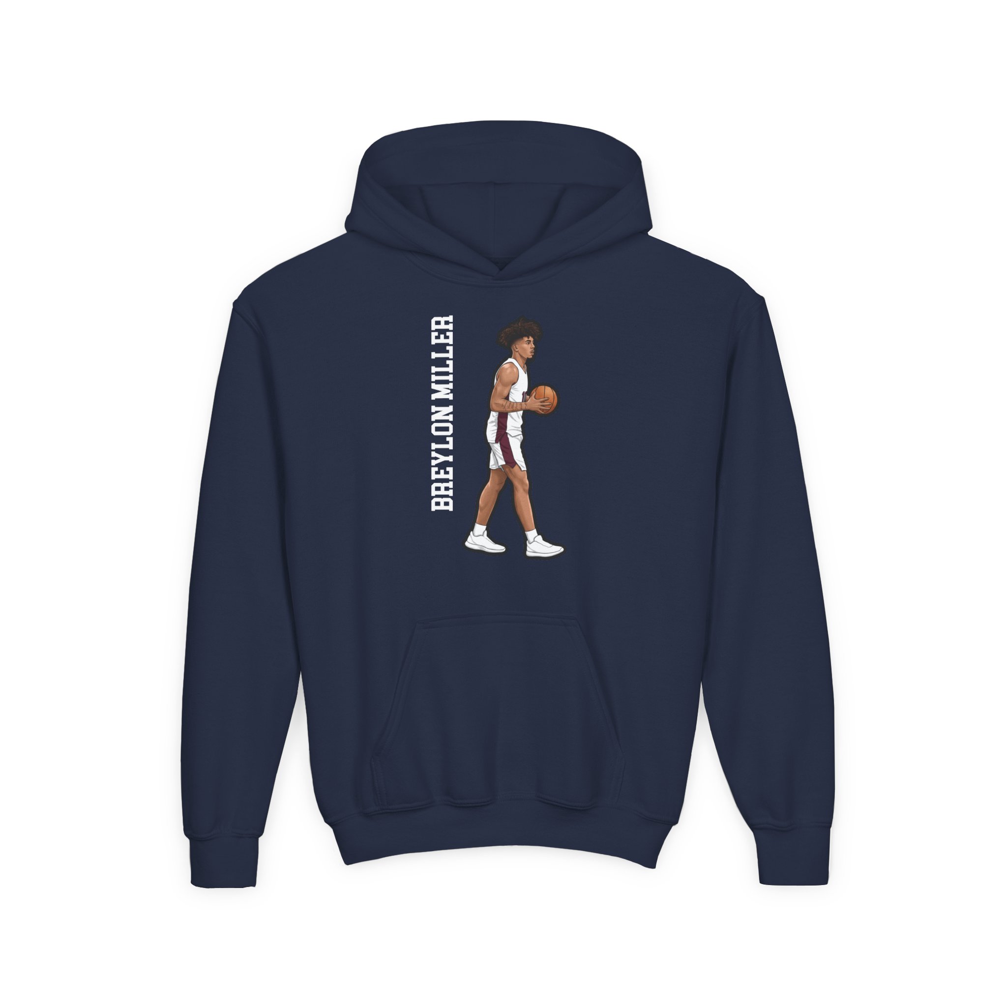 Youth Hoodie — character_name_vertical in Navy