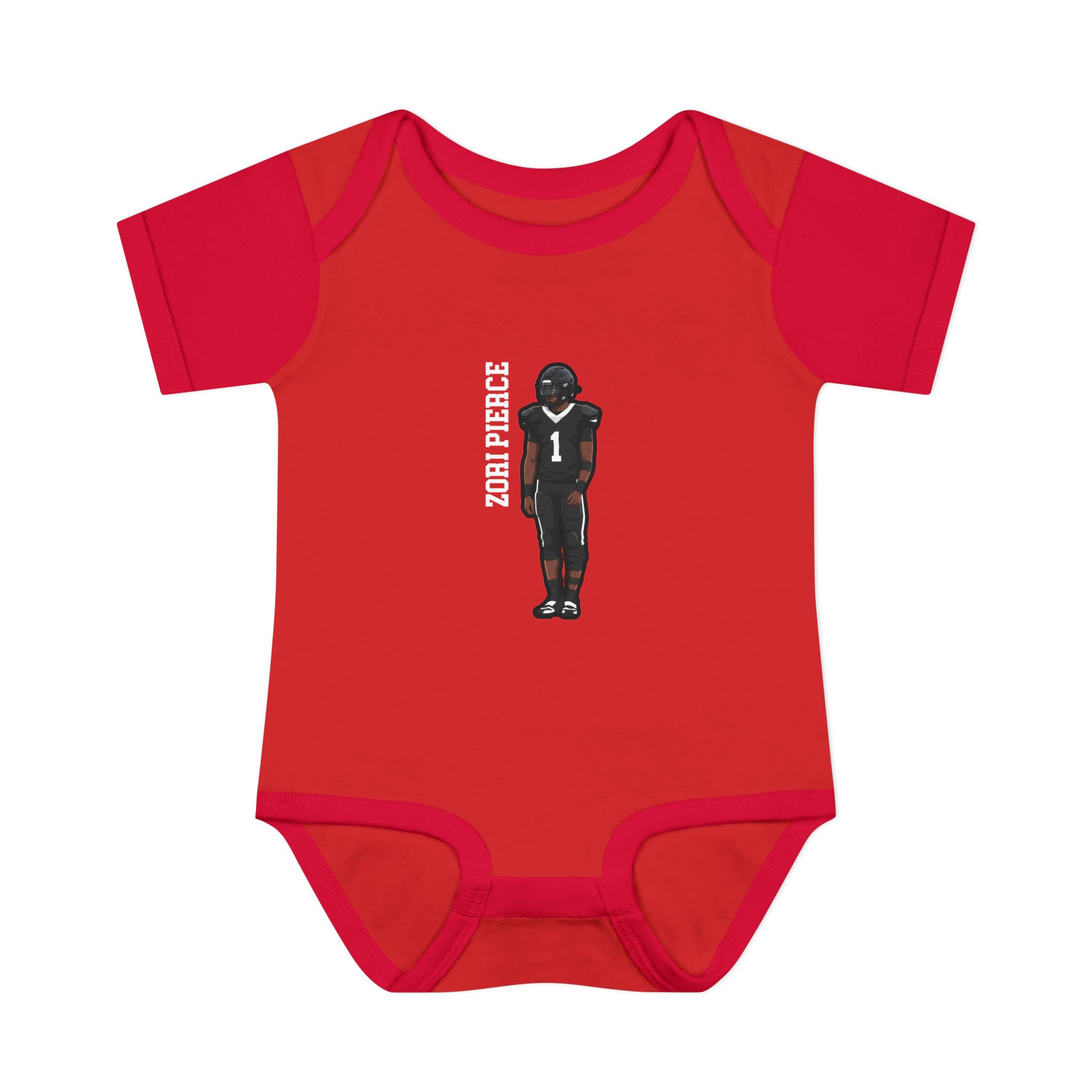 Baby Onesie — character_name_vertical in Red