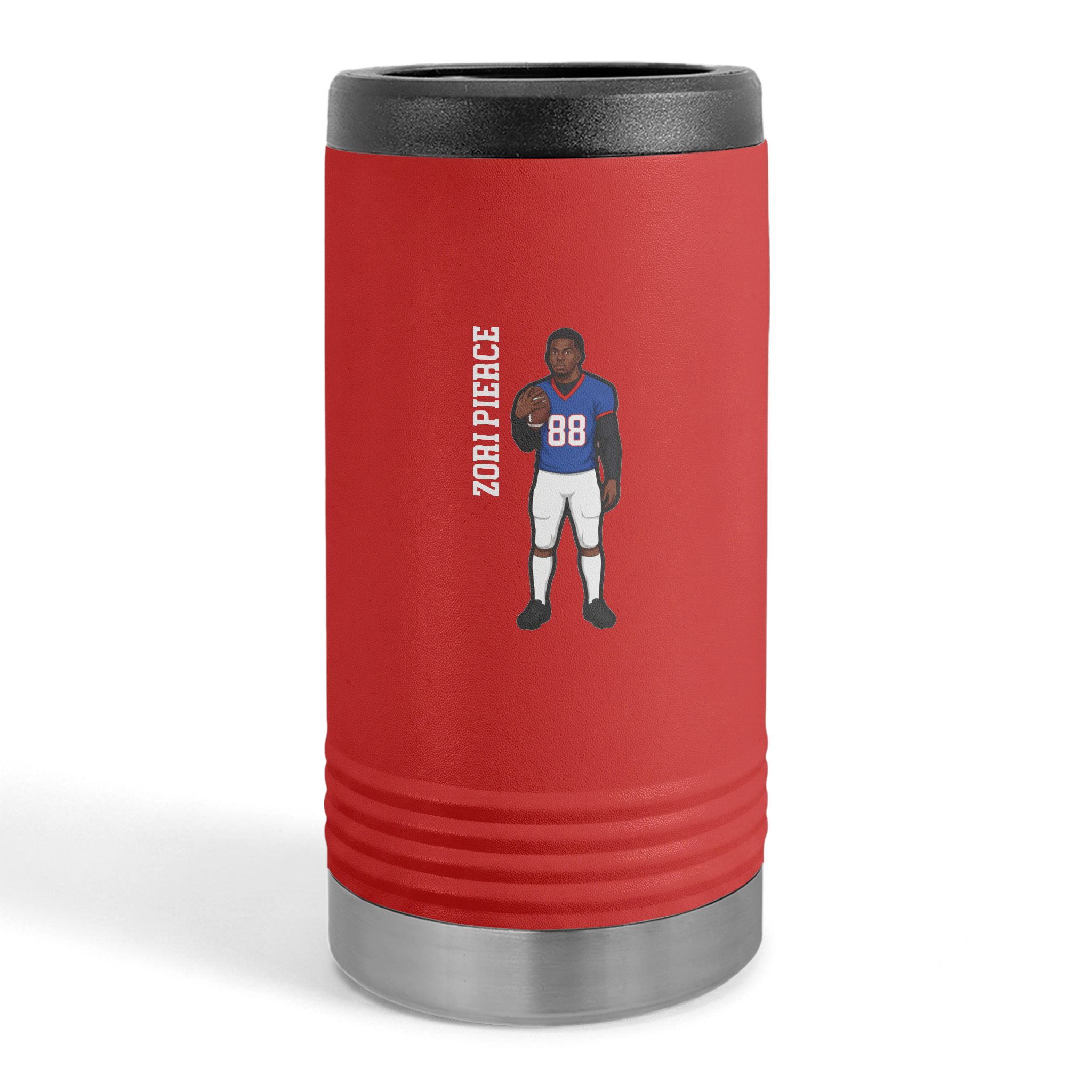 Slim Stainless Can Cooler — character_name_vertical in Red
