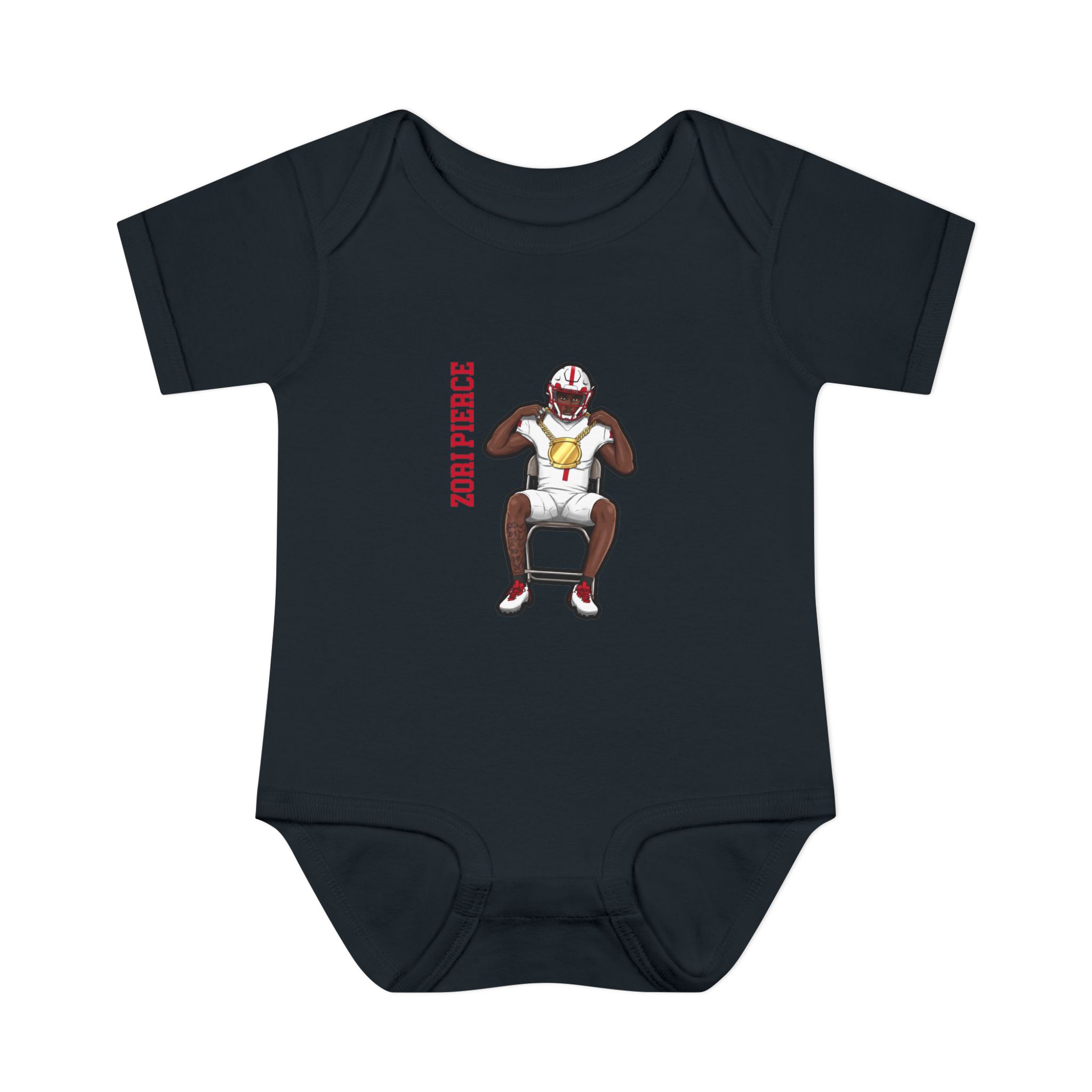 Baby Onesie — character_name_vertical in Black