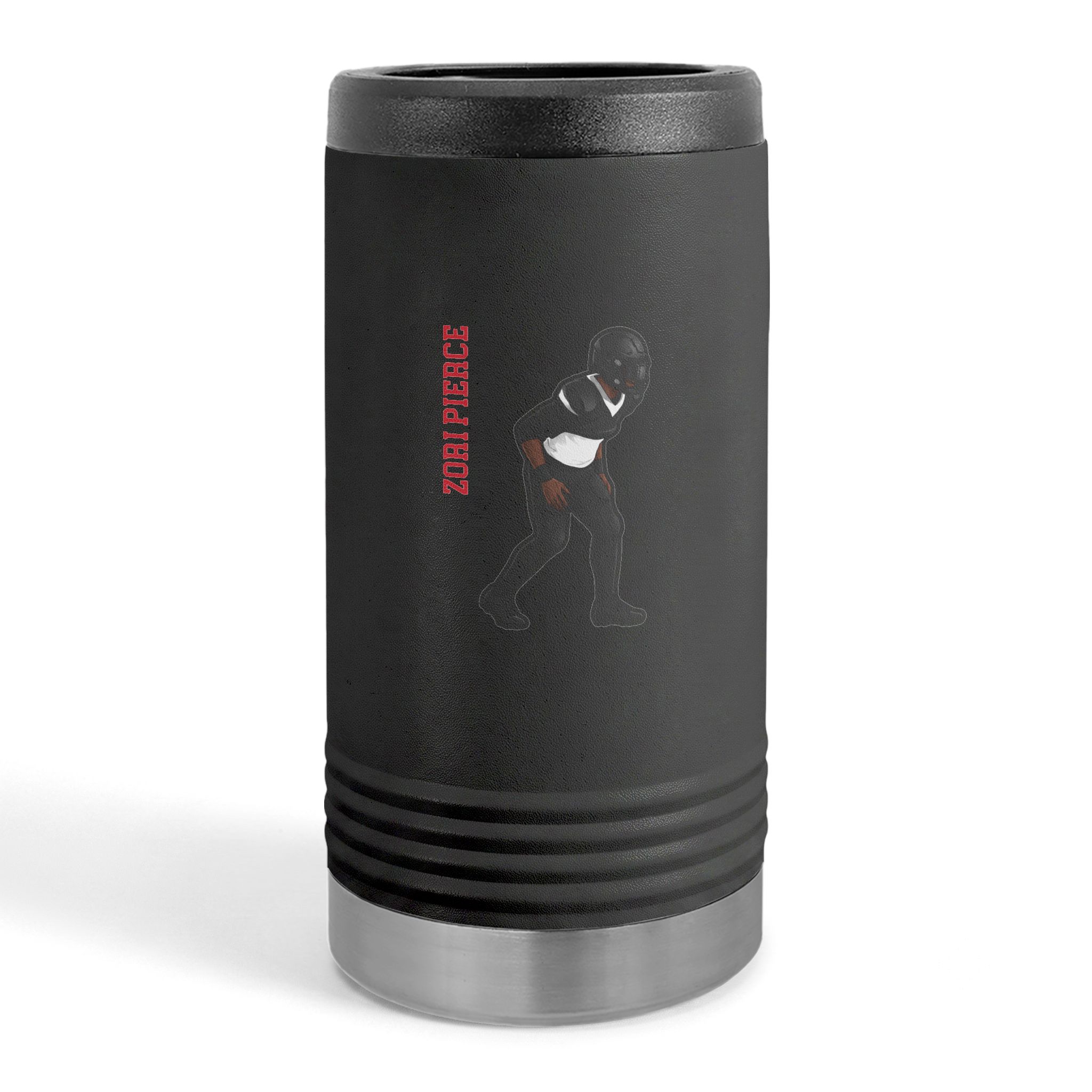 Slim Stainless Can Cooler — character_name_vertical in Black