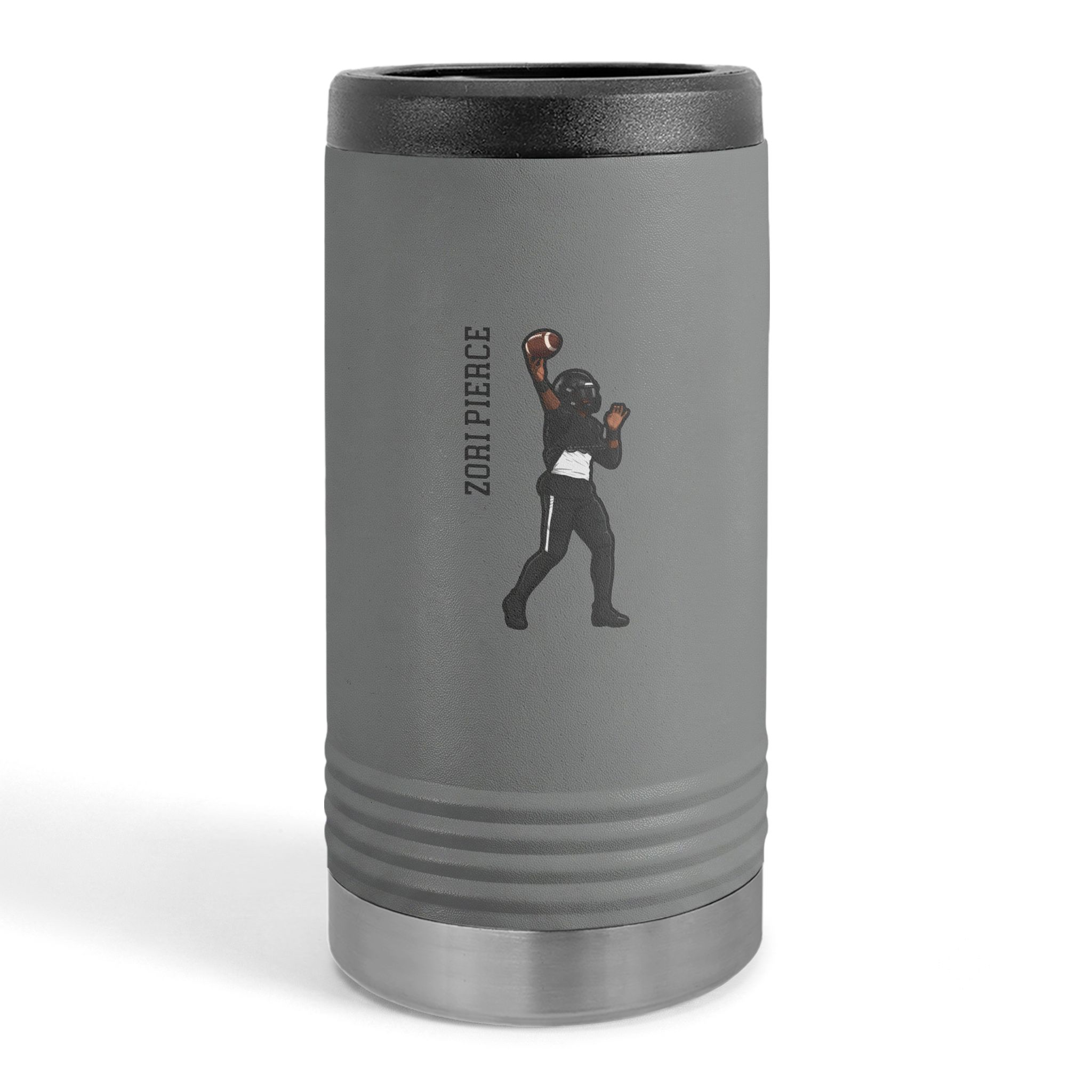 Slim Stainless Can Cooler — character_name_vertical in Grey