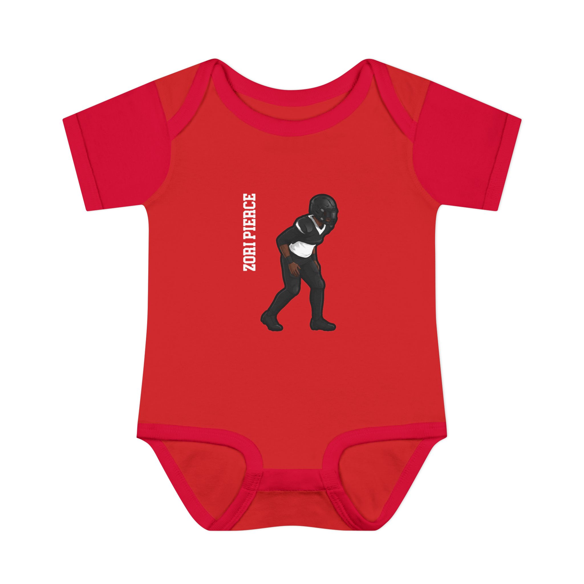 Baby Onesie — character_name_vertical in Red